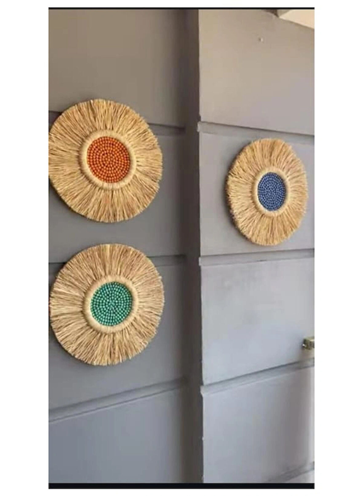 3 lü boncuklu duvar süsü rafya