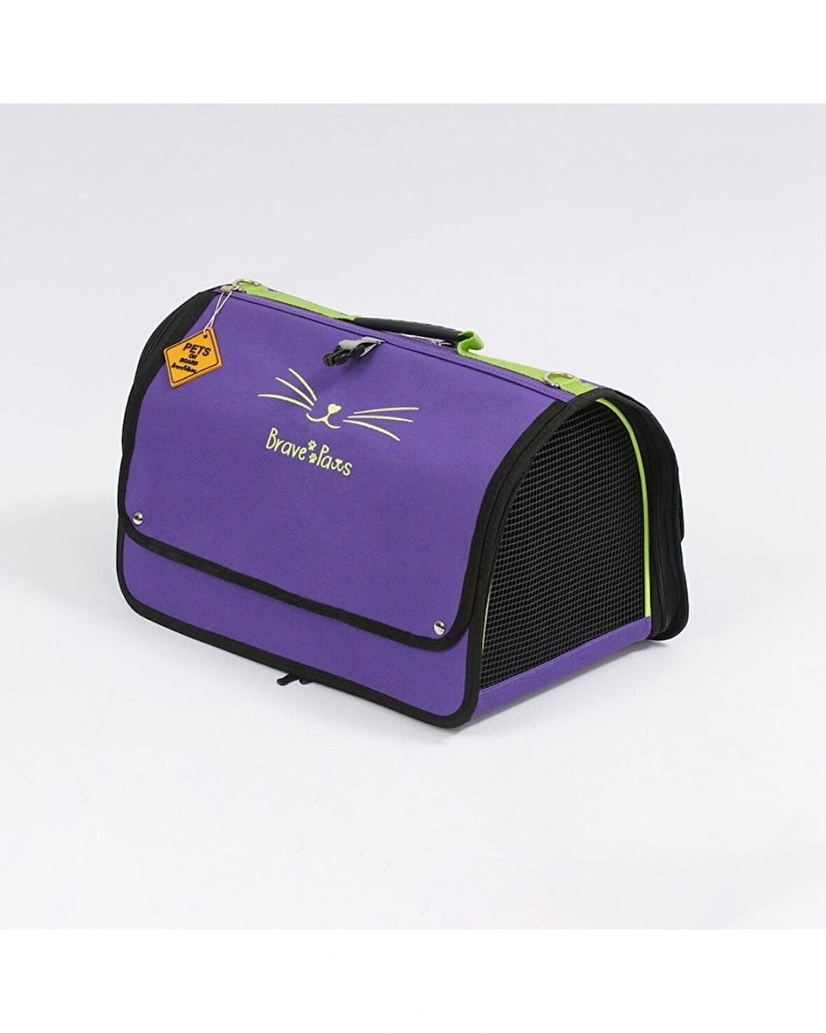 Brave Paws Perdeli Flybag Plastik Yırtılmaz Fileli Kedi ve Köpek Taşıma Çantası Havayolu Çantası (MOR)
