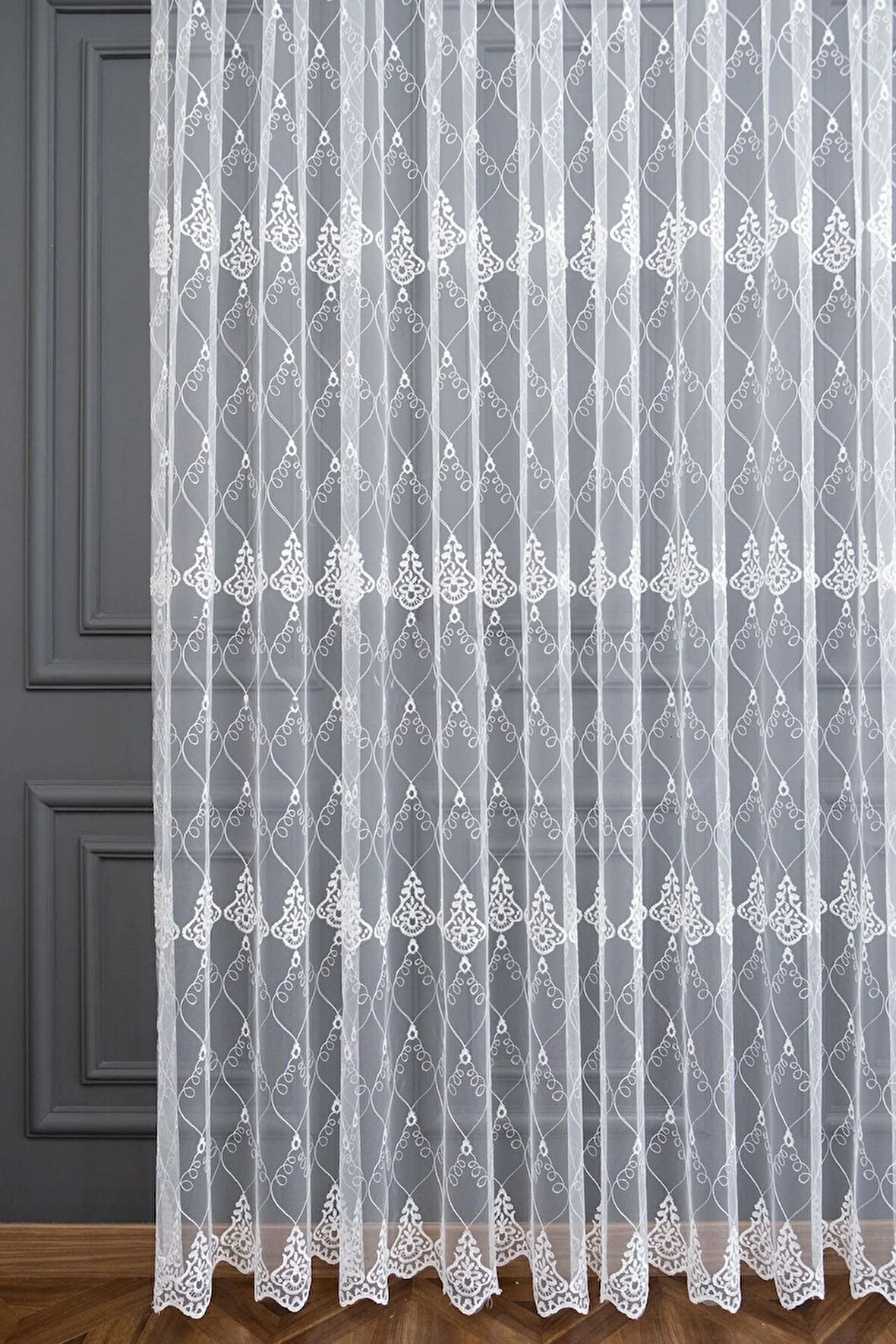 Selçuklu Damask Brode Işlemeli 1e3pileli Salon Oturma Odası Tül Perde