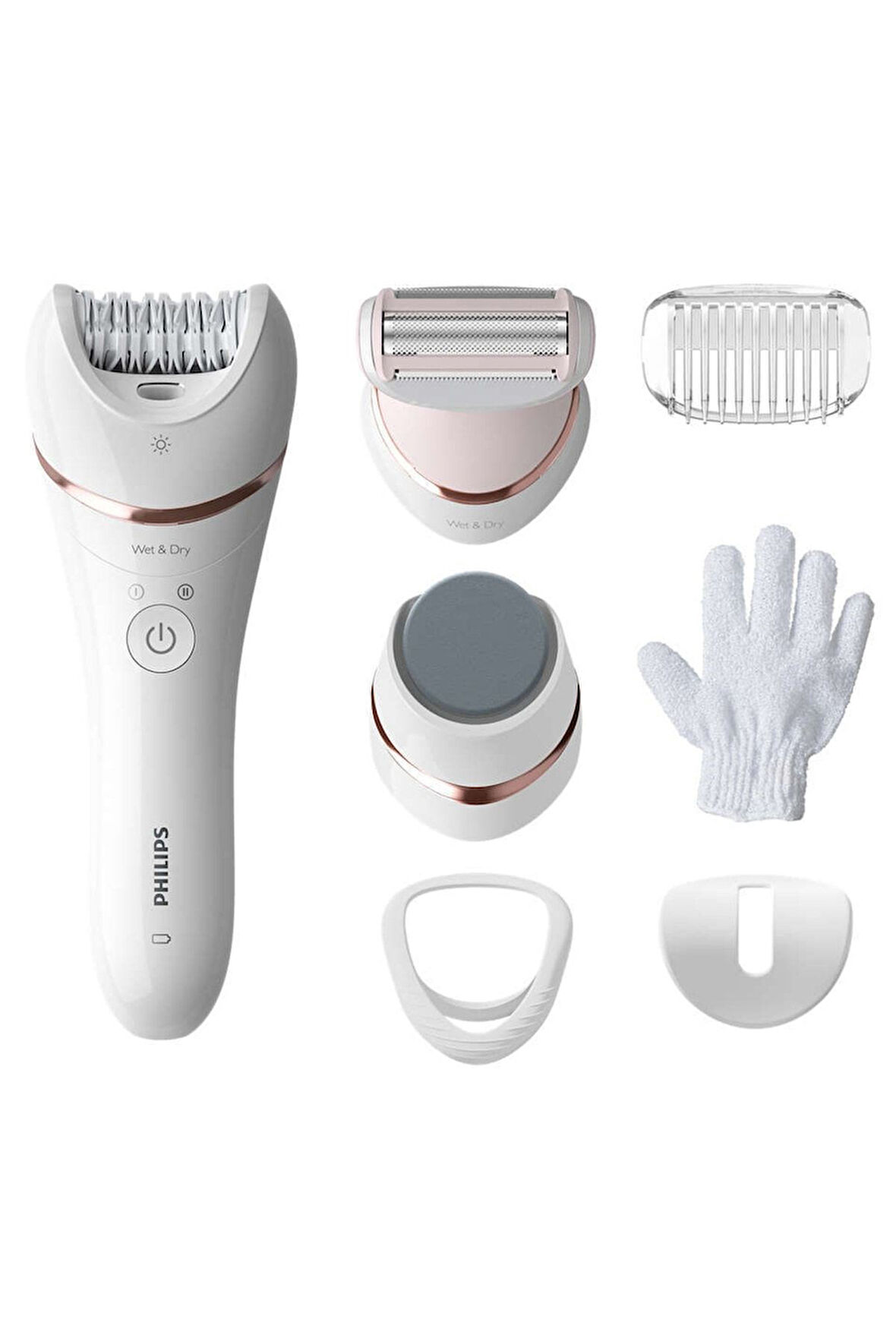 BRE730 / Essential Elite Plus 7'li, Törpü Başlıklı, Islak Kuru Epilasyon Aleti, Beyaz ( YAN BARKOD )