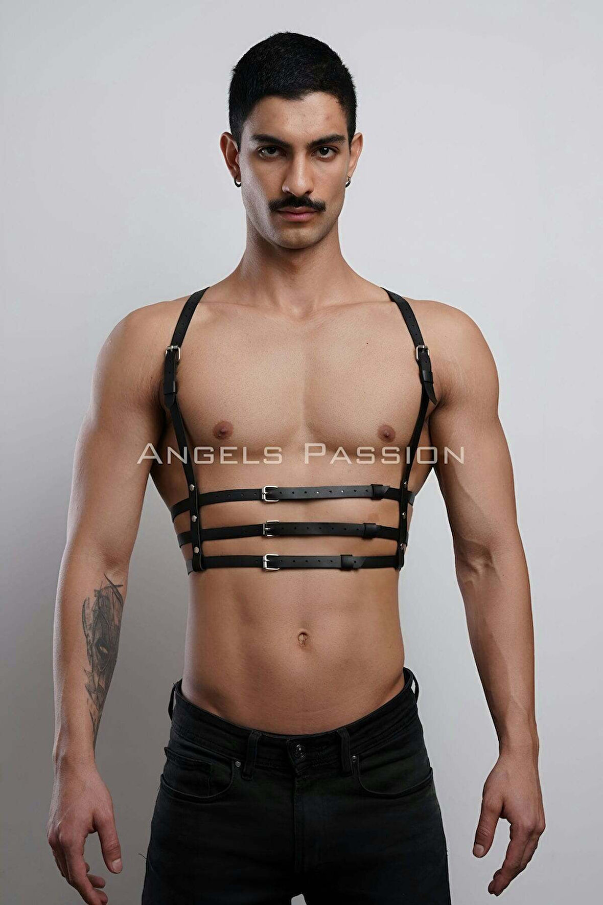 3 Sıralı Erkek Göğüs Harness, Şık T-shirt Üzeri Aksesuar - Brfm107