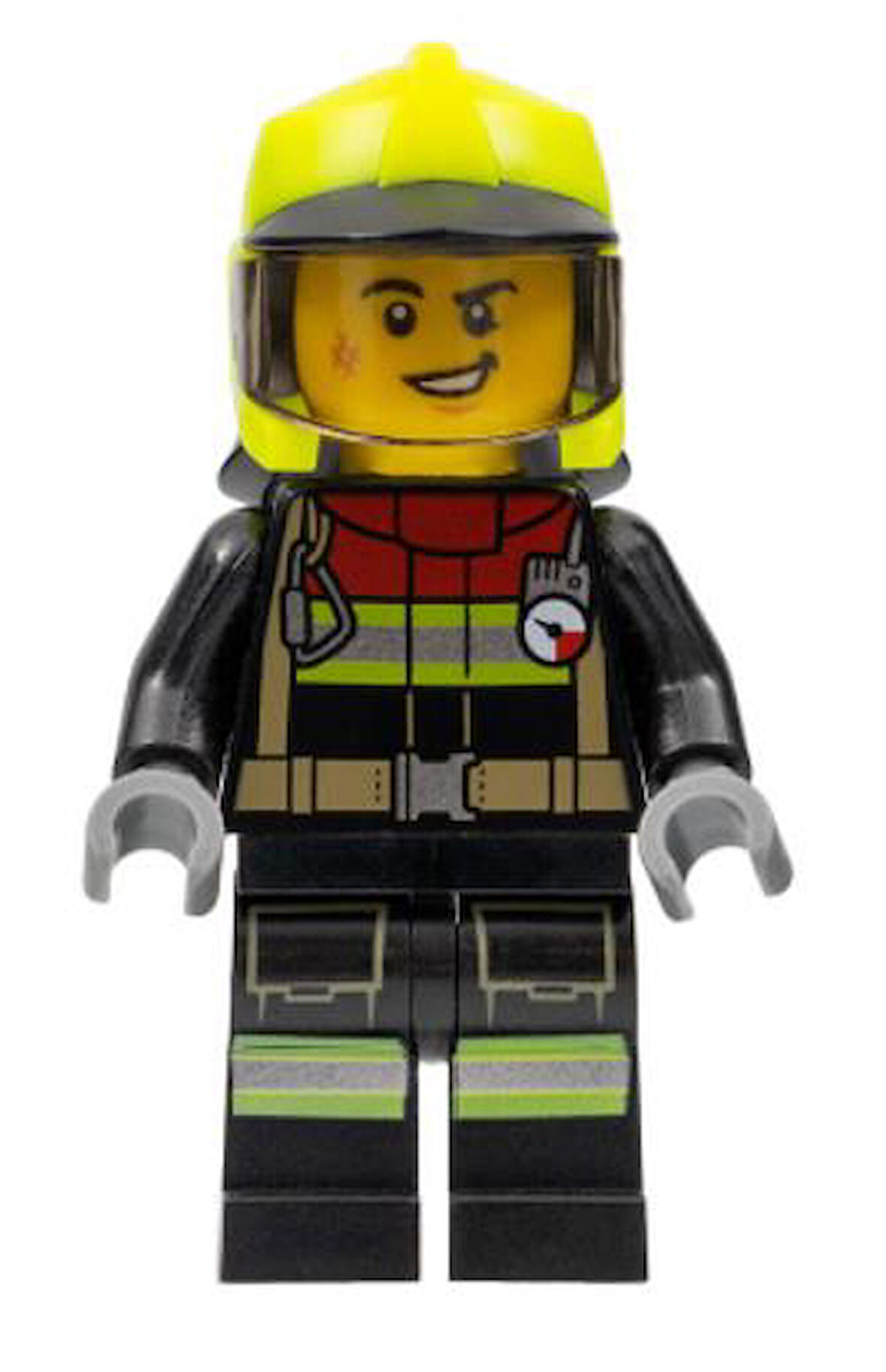Lego Minifigür - Fire - Male, Black Jacket and Legs with Reflective Stripes and Red Collar cty1370