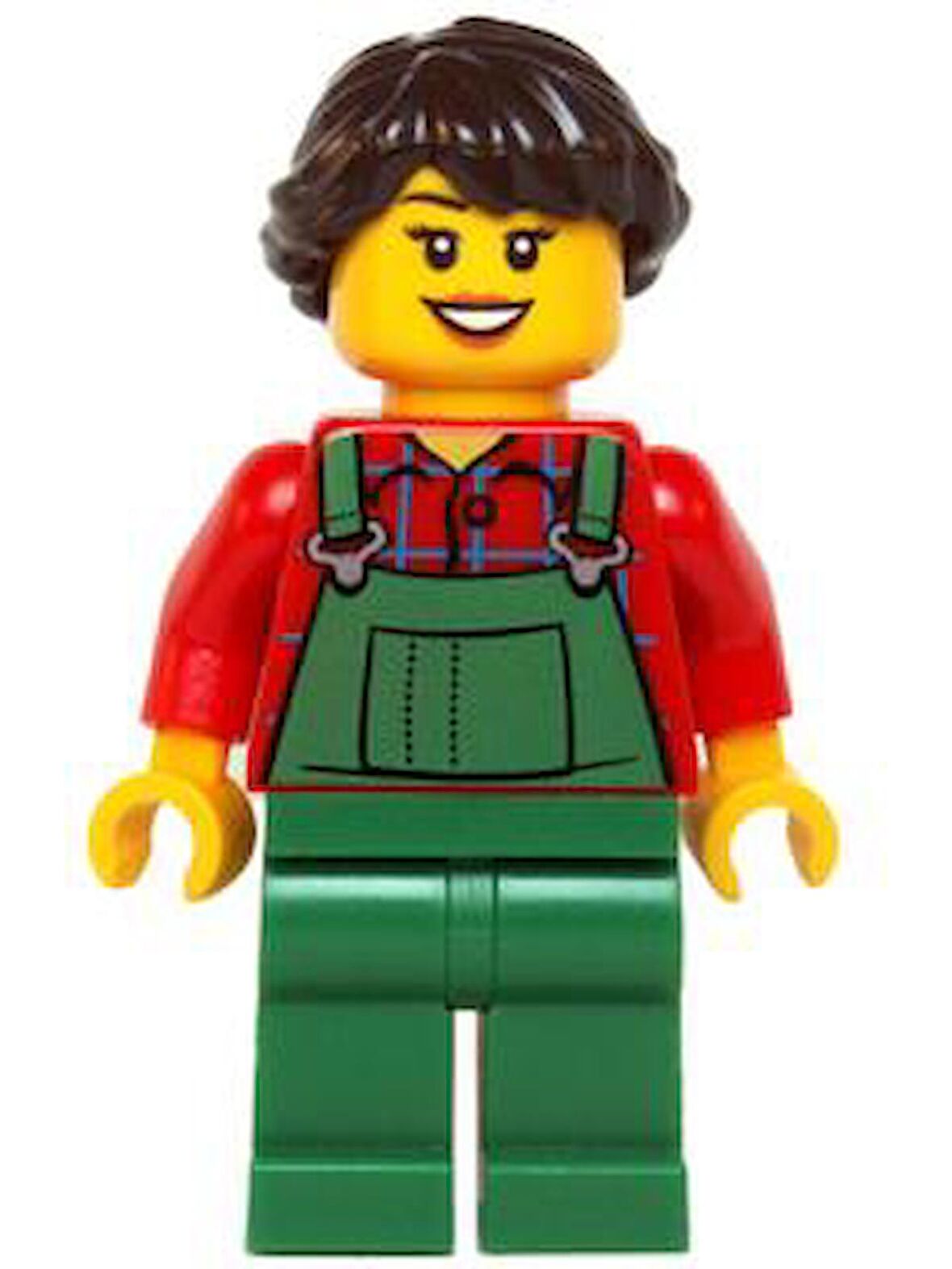 Lego Minifigür Overalls Farmer Green, Dark Brown French Braided Female Hair
