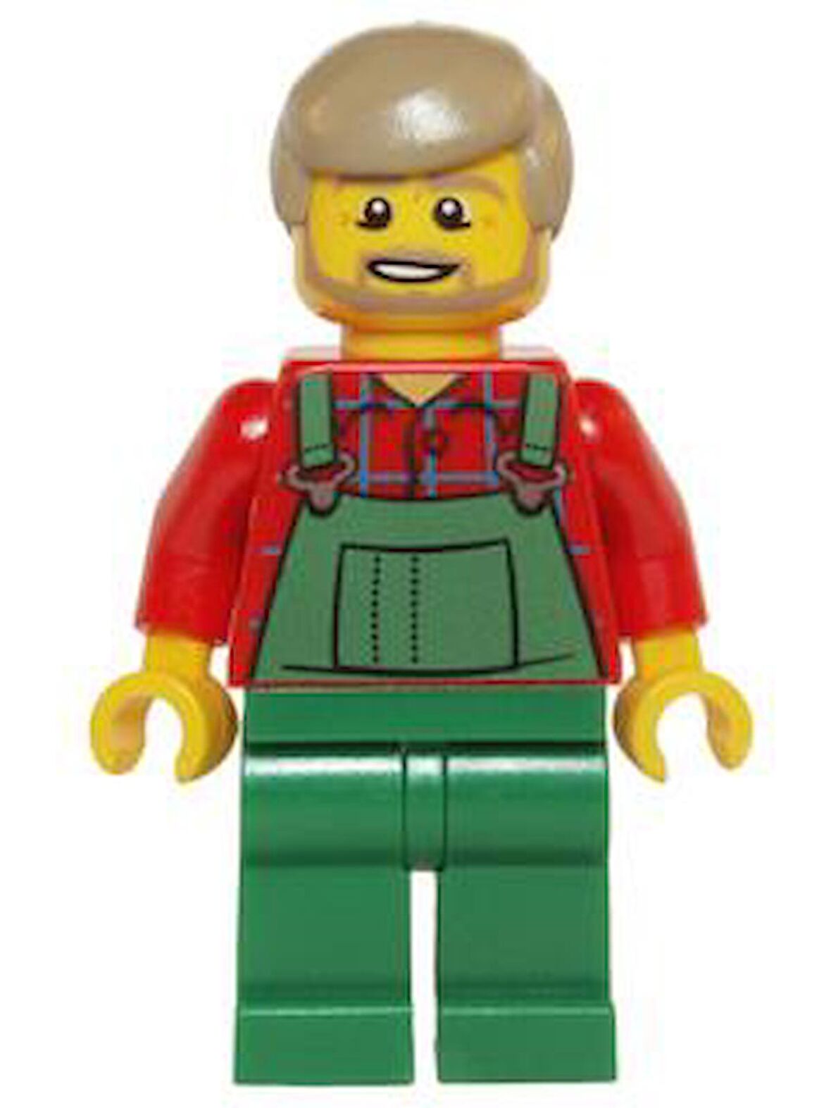 Lego Minifigür Overalls Farmer Green, Dark Tan Hair and Beard