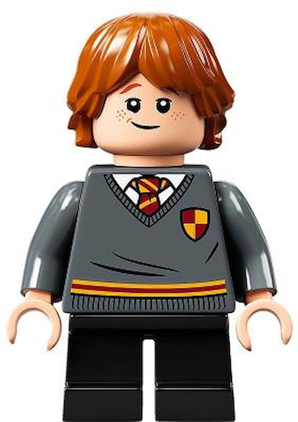 Lego Minifigür Ron Weasley, Gryffindor Sweater with Crest, Black Short Legs