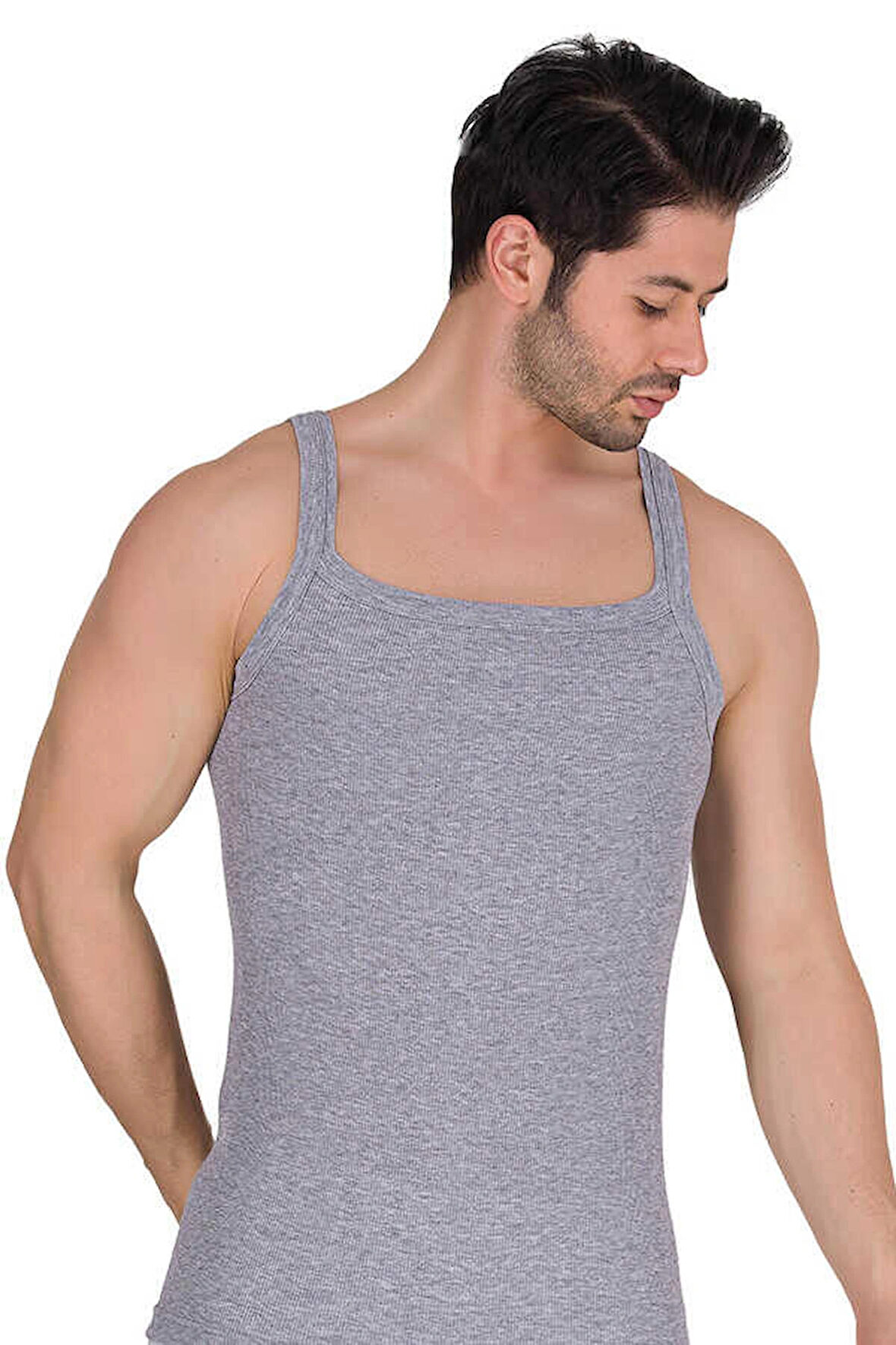 Erkek 3'lü GRİ Renk  İnce Askılı Fitilli Kaşkorse  Pamuklu Penye Atlet BERRAK / 1044