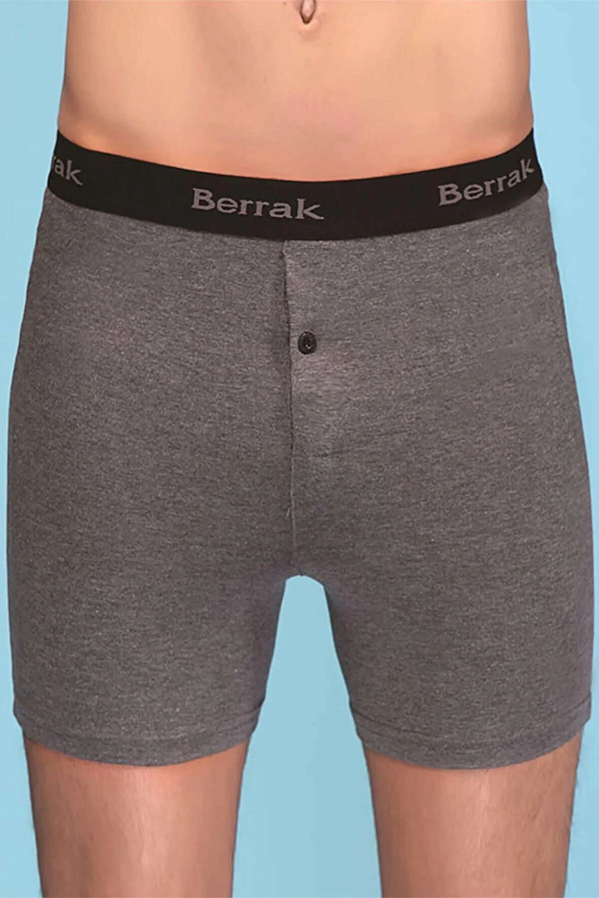 Erkek 3'lü Füme Renk UZUN PAÇA Likralı Düğmeli Yüksek Bel Boxer-Short-Külot BERRAK / 1059