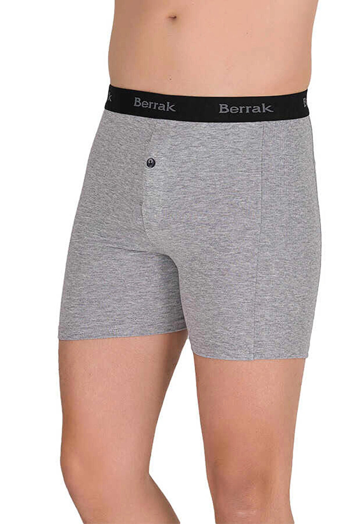 Erkek 3'lü GRİ Renk UZUN PAÇA Likralı Düğmeli Yüksek Bel Boxer-Short-Külot BERRAK / 1059