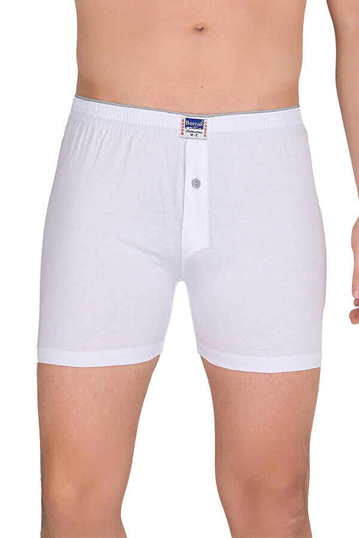 Erkek 3'lü Beyaz Renk Geniş Kesim % 100 Pamuklu Düğmeli Boxer-Short-Külot BERRAK / 1099