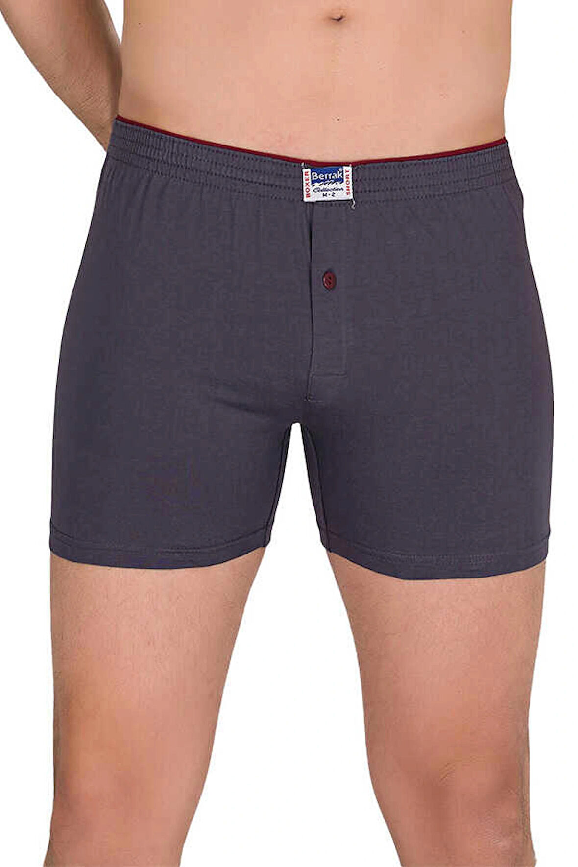 Erkek 3'lü FÜME Renk Geniş Kesim % 100 Pamuklu Düğmeli Boxer-Short-Külot BERRAK / 1099