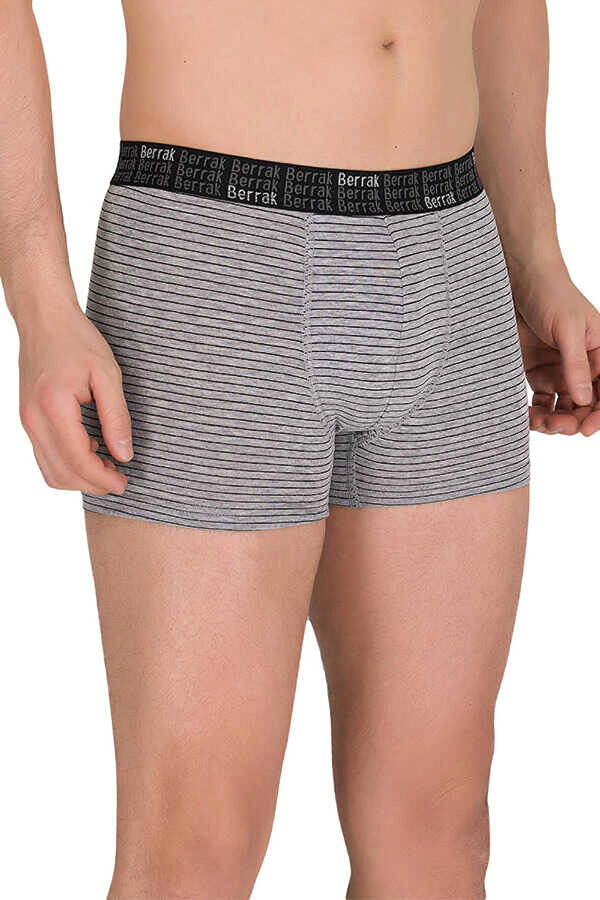  Erkek 3'lü GRİ Renk Çizgili Likralı Pamuklu Boxer-Short-Külot BERRAK / 4475