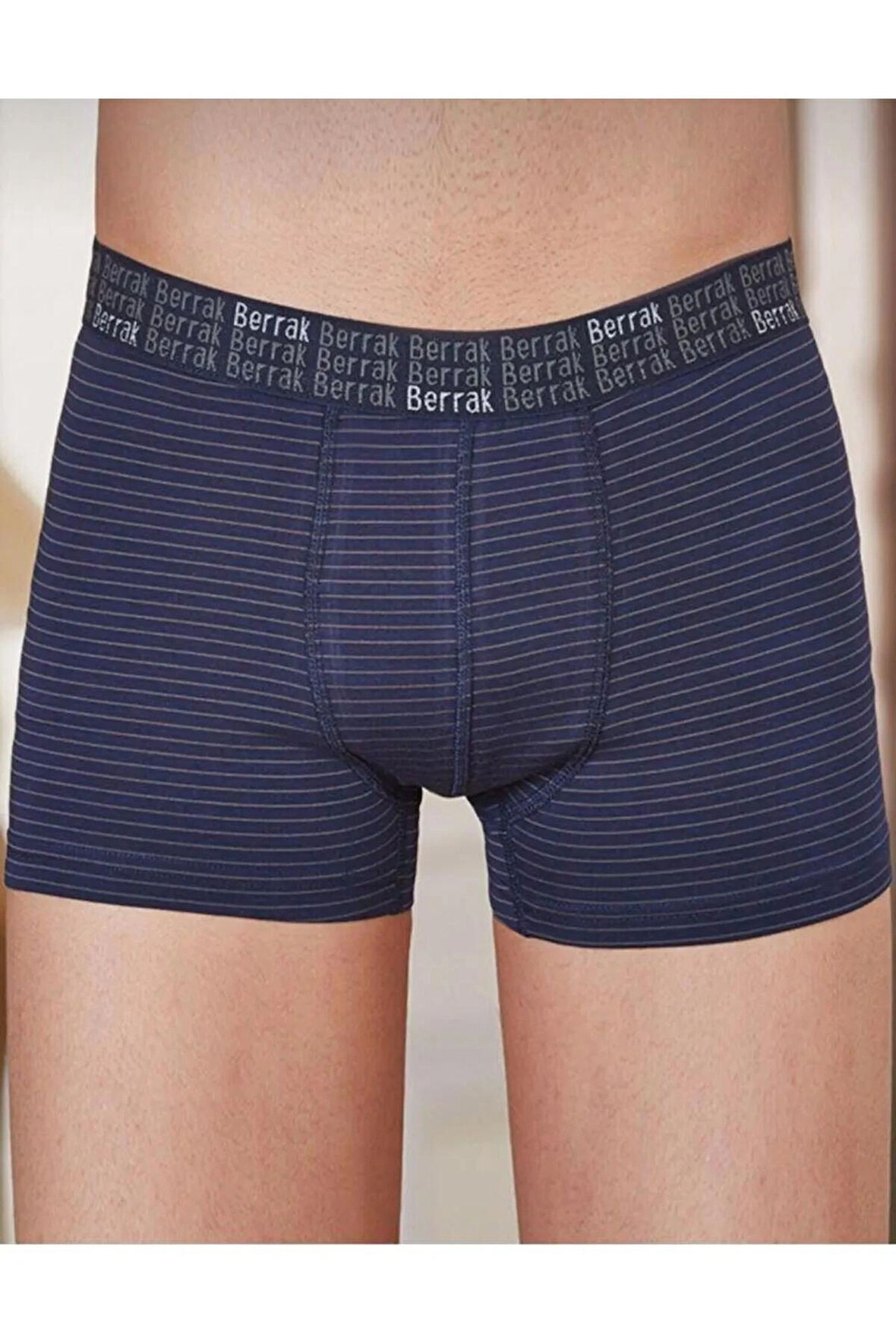 Erkek 3'lü LACİVERT Renk Çizgili Likralı Pamuklu Boxer-Short-Külot BERRAK / 4475