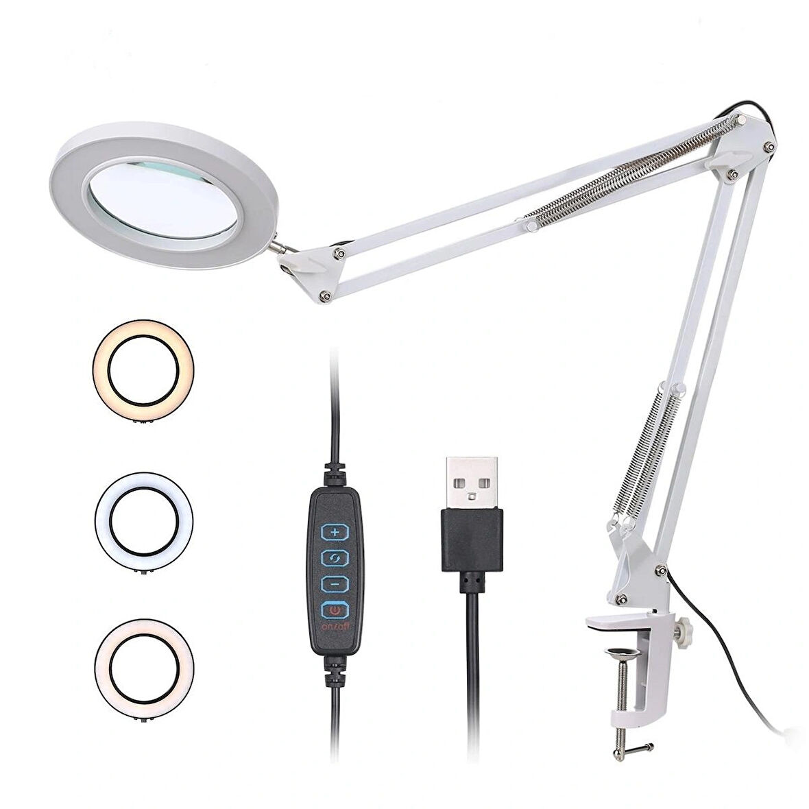 Katlanabilir Büyüteç Çok İşlevli 5/ 8X Işıklı LED Aydınlatmalı Masa Lambası USB Bağlantılı
