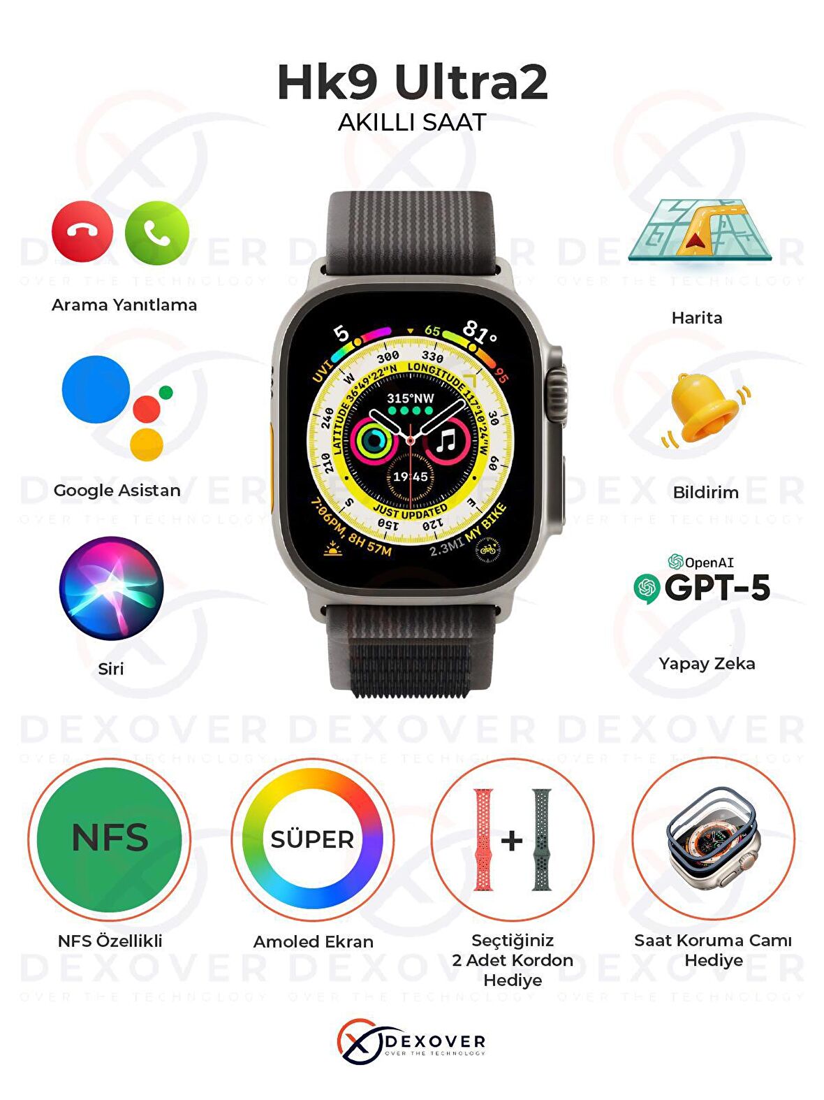 Bluetooth Akıllı Saat Nabız & Tansiyon Ölçer Arama Özellikli İos & Anroid Orijinal HK9 Smart Watch