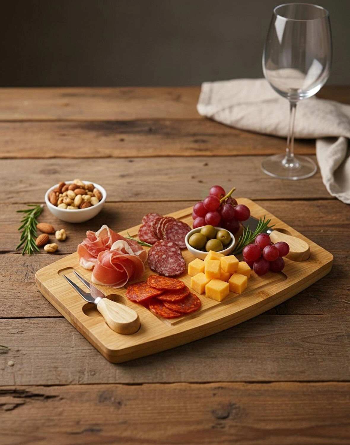 Berina Home Bambu 2 Bıçaklı Peynir Sunum Tahtası - Et Sunumluk - Kahvaltı Sunumluğu -Dekoratif Sunumluk
