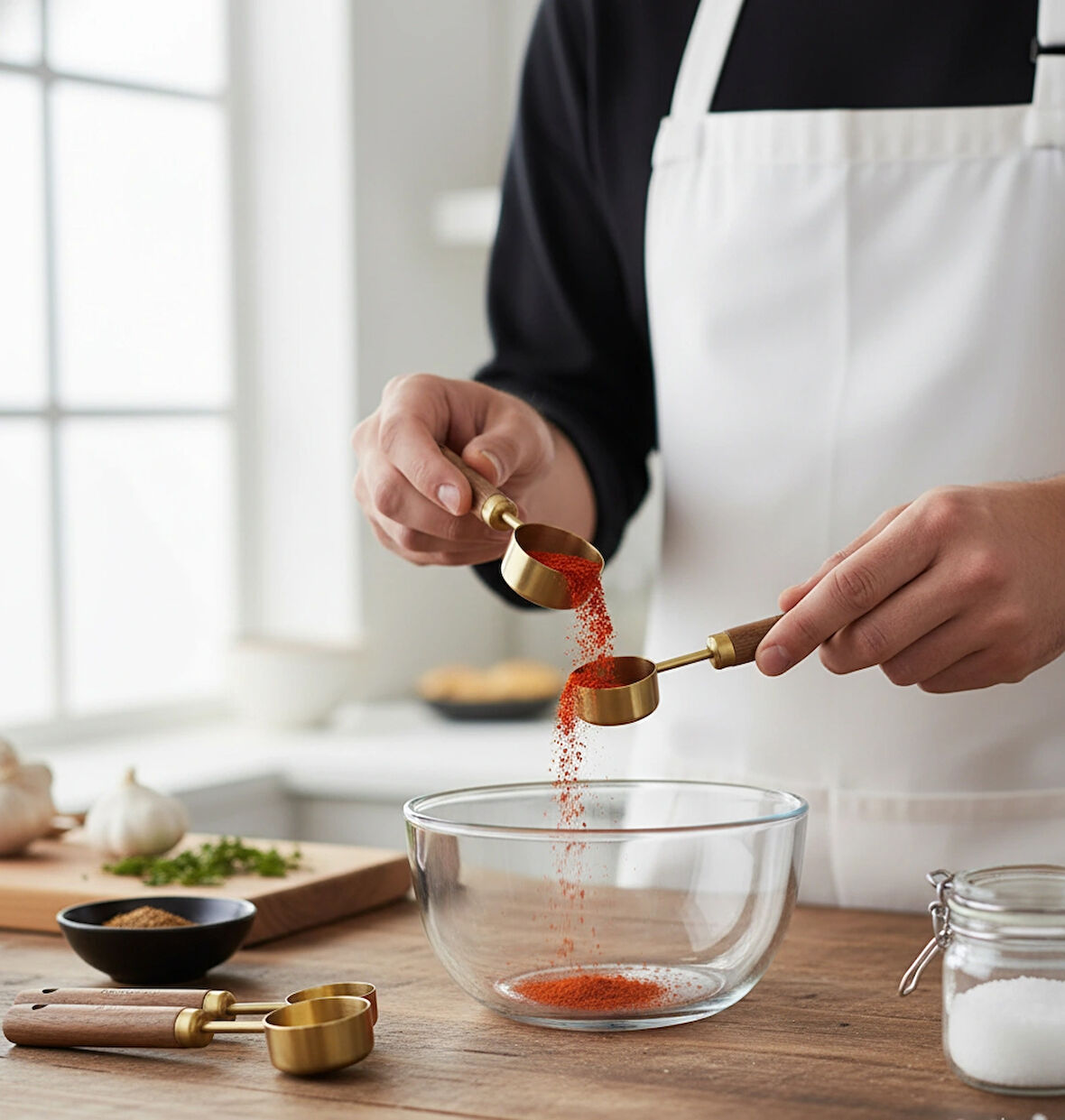 Berina home 4 Adet Gold Paslanmaz Çelik Ahşap Saplı Ölçü Kaşığı Seti Ölçü Kabı 1.25ml 2.5ml 5ml 15ml