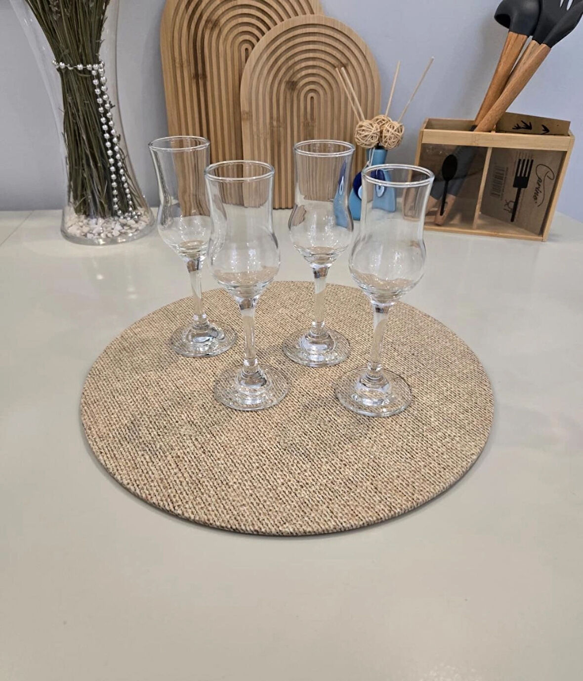 Berina Home 4 lü Uzun Zarif Kahve Yanı Su Bardağı - Şerbetlik - Zemzemlik -Zemzem Bardağı -Kahve Yanı Bardağı - Meşrubat Bardağı