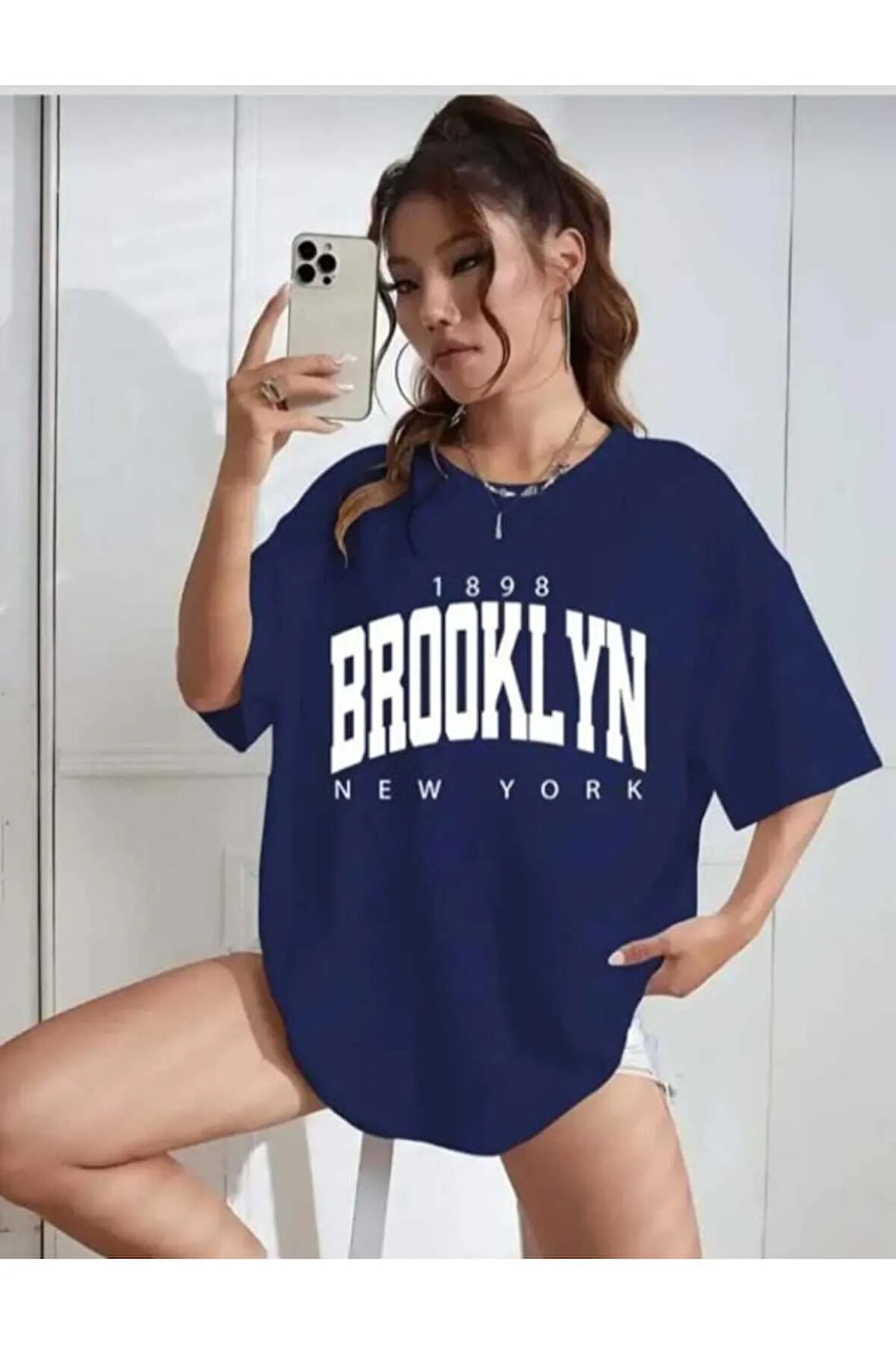 malkoçbey broklıyn baskılı oversize unisex basic o yaka t-şhirt