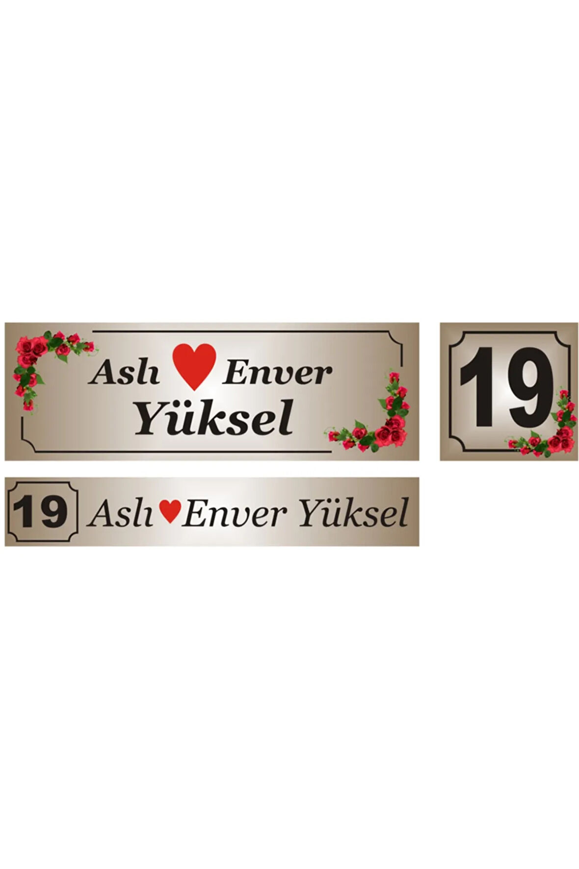 Bronz Renk Kapı İsimliği Kapı Numarası Posta Kutusu İsimliği 3 lü Set Aliminyum Levha