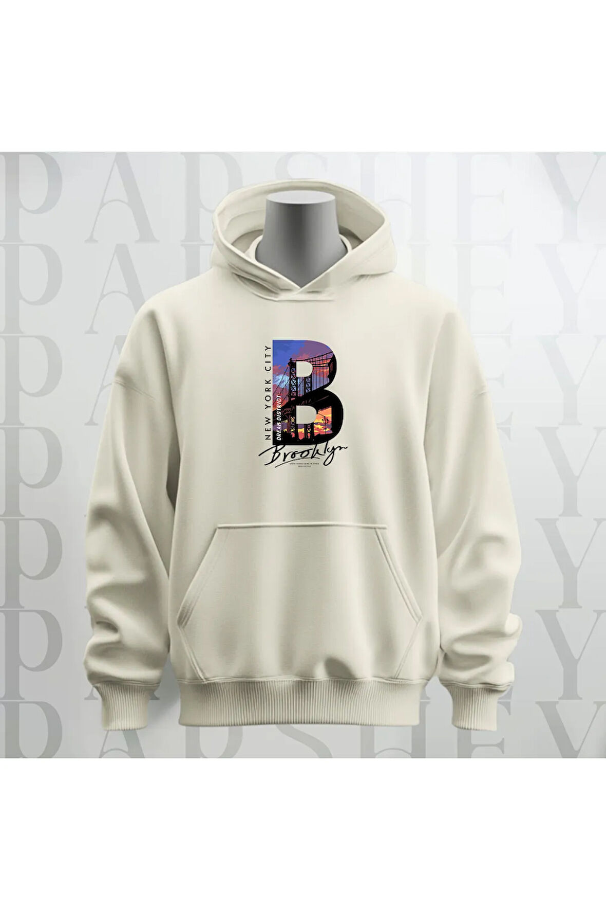 Brooklyn New York City Baskılı Kapüşonlu Sweatshirt Hoodie Kalın Kumaş 3 İplik Şardonlu