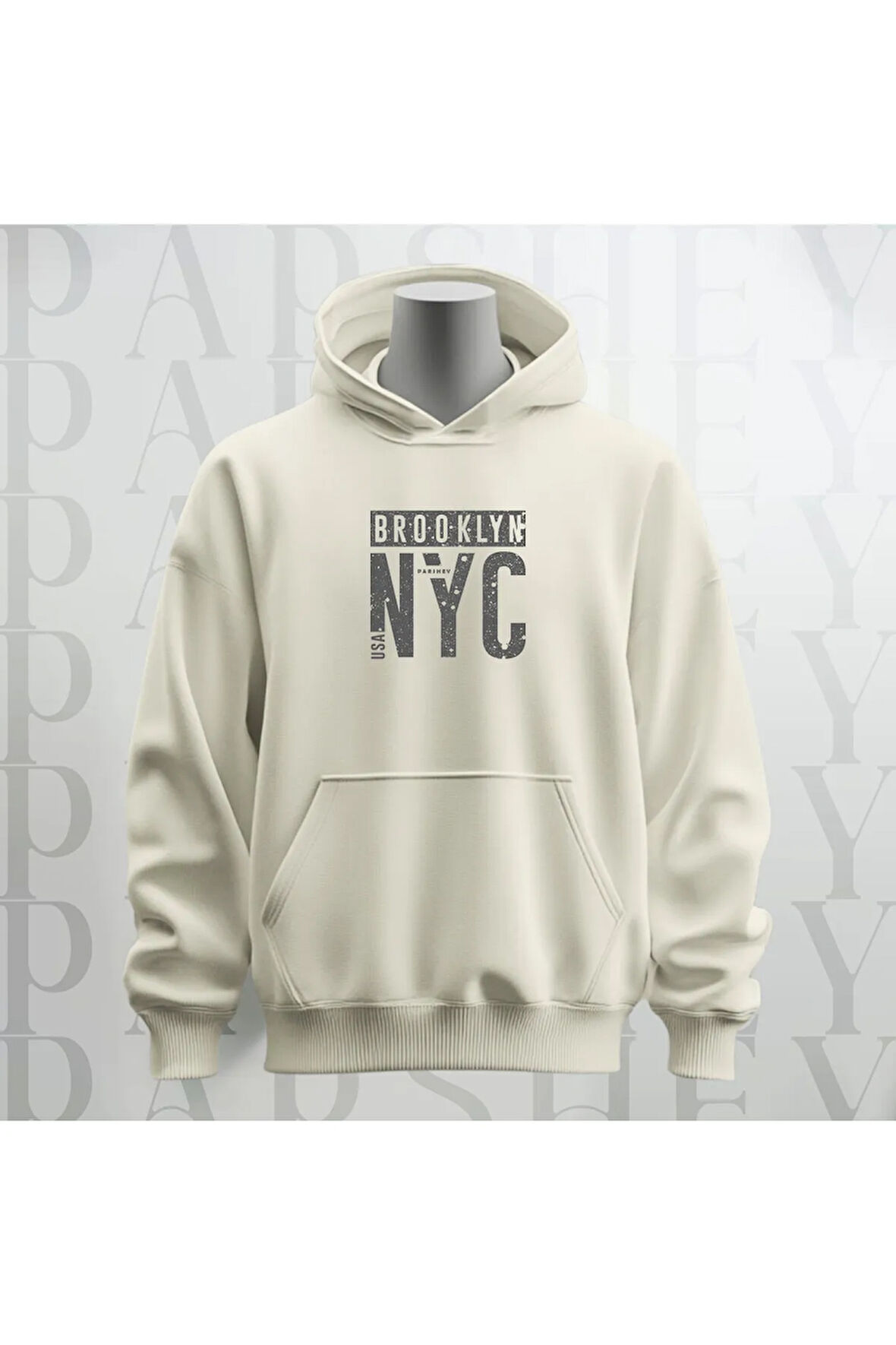 Brooklyn NYC Baskılı Kapüşonlu Sweatshirt Hoodie Kalın Kumaş 3 İplik Şardonlu