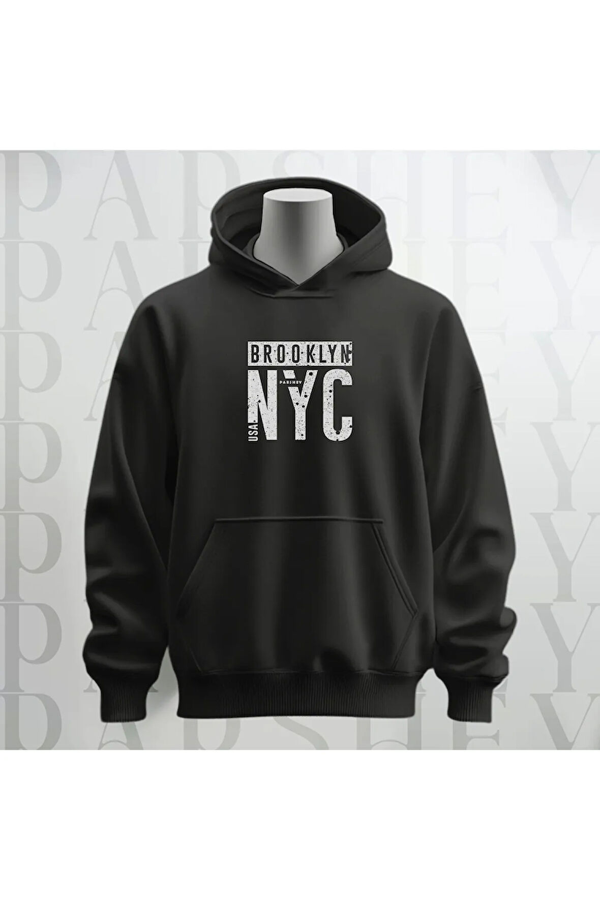 Brooklyn NYC Baskılı Kapüşonlu Sweatshirt Hoodie Kalın Kumaş 3 İplik Şardonlu