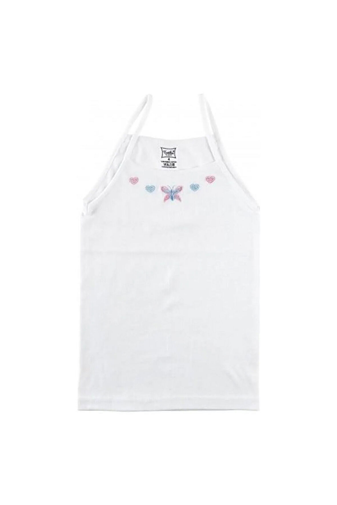 12 Adet Kız Çocuk Beyaz Renk Işlemeli Ip Askılı Atlet