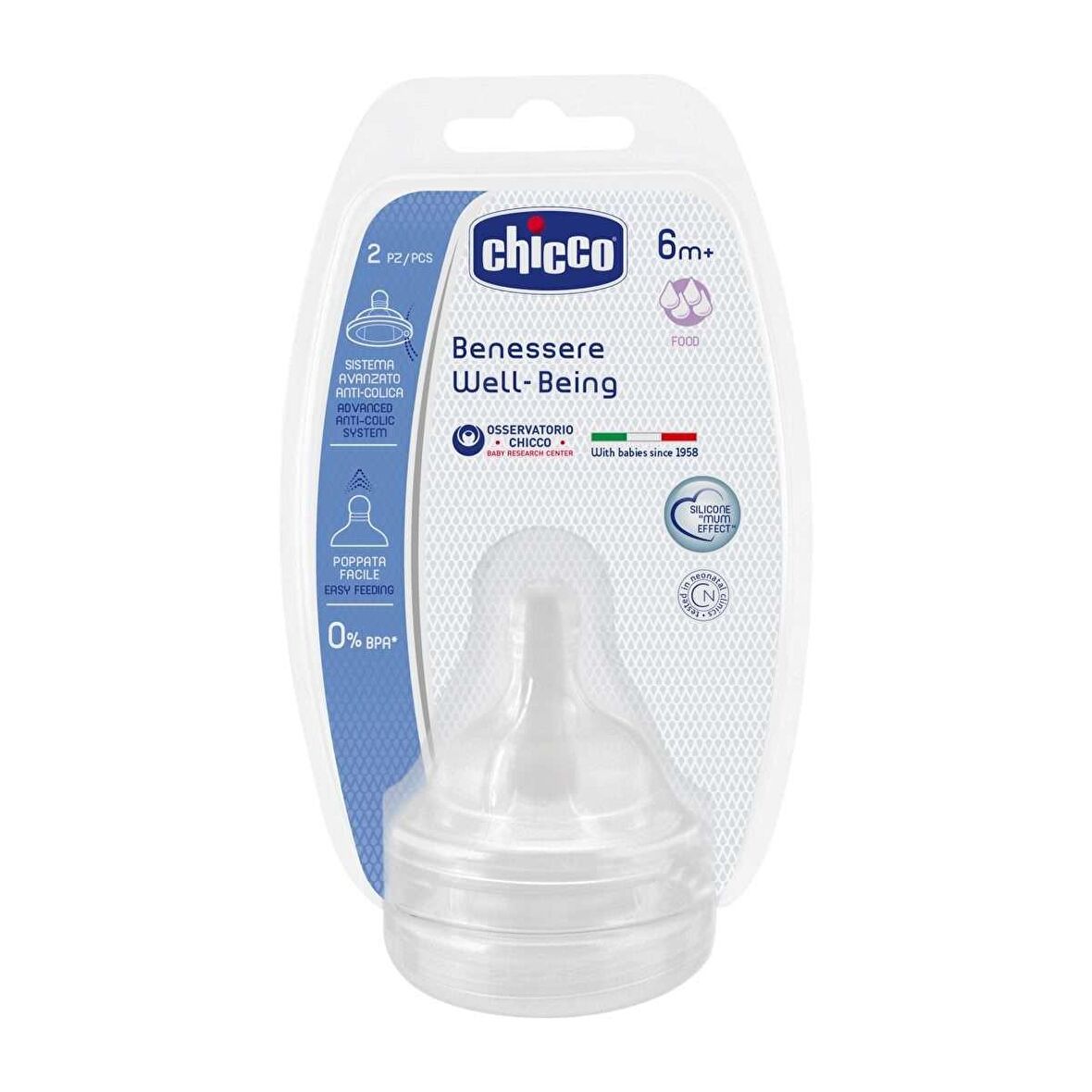 Chicco Wellbeing Biberon Emziği 6 ay+ Mama Akış 2 li Silikon