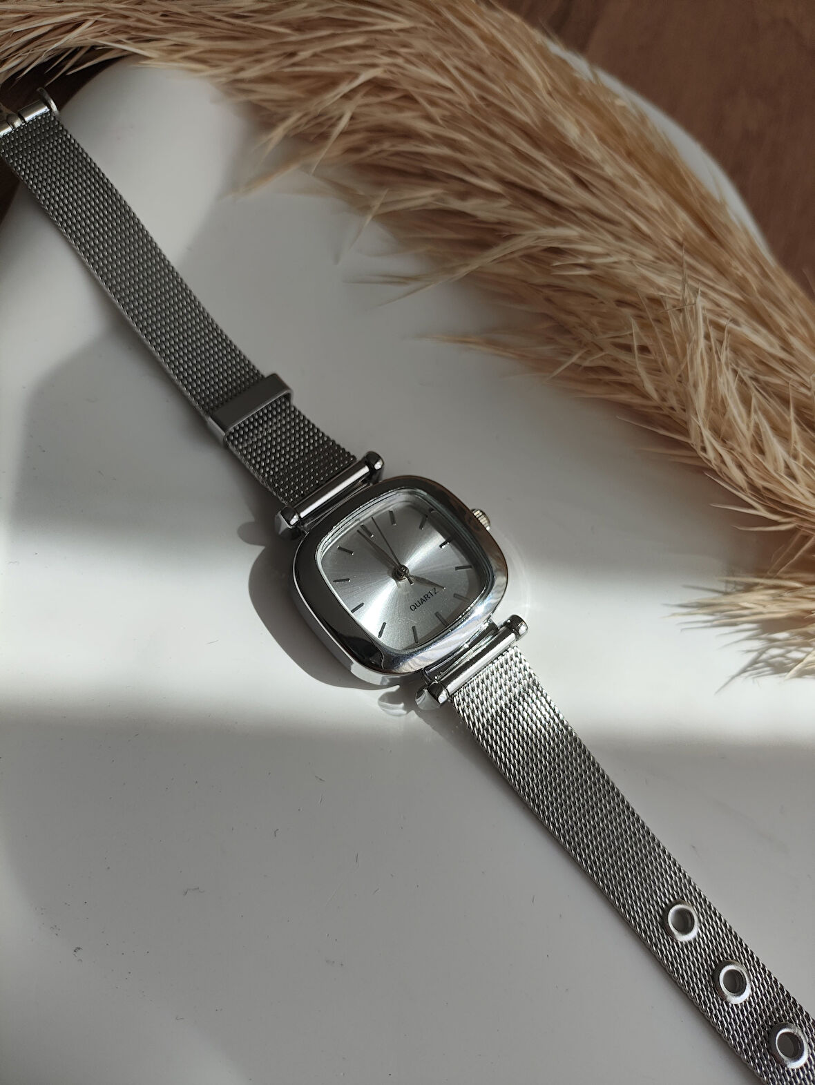BS STILL hasır kordon minimal kadın kol saati modern Gümüş renk vintage quartz beyaz
