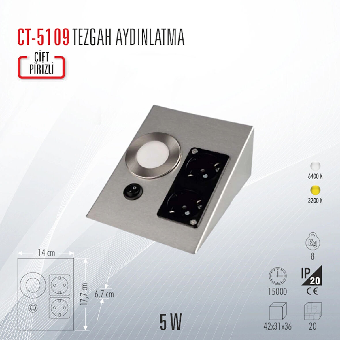 CATA CT-5109 ÜÇGEN TEZGAH ALTI PRİZ VE AYDINLATMA