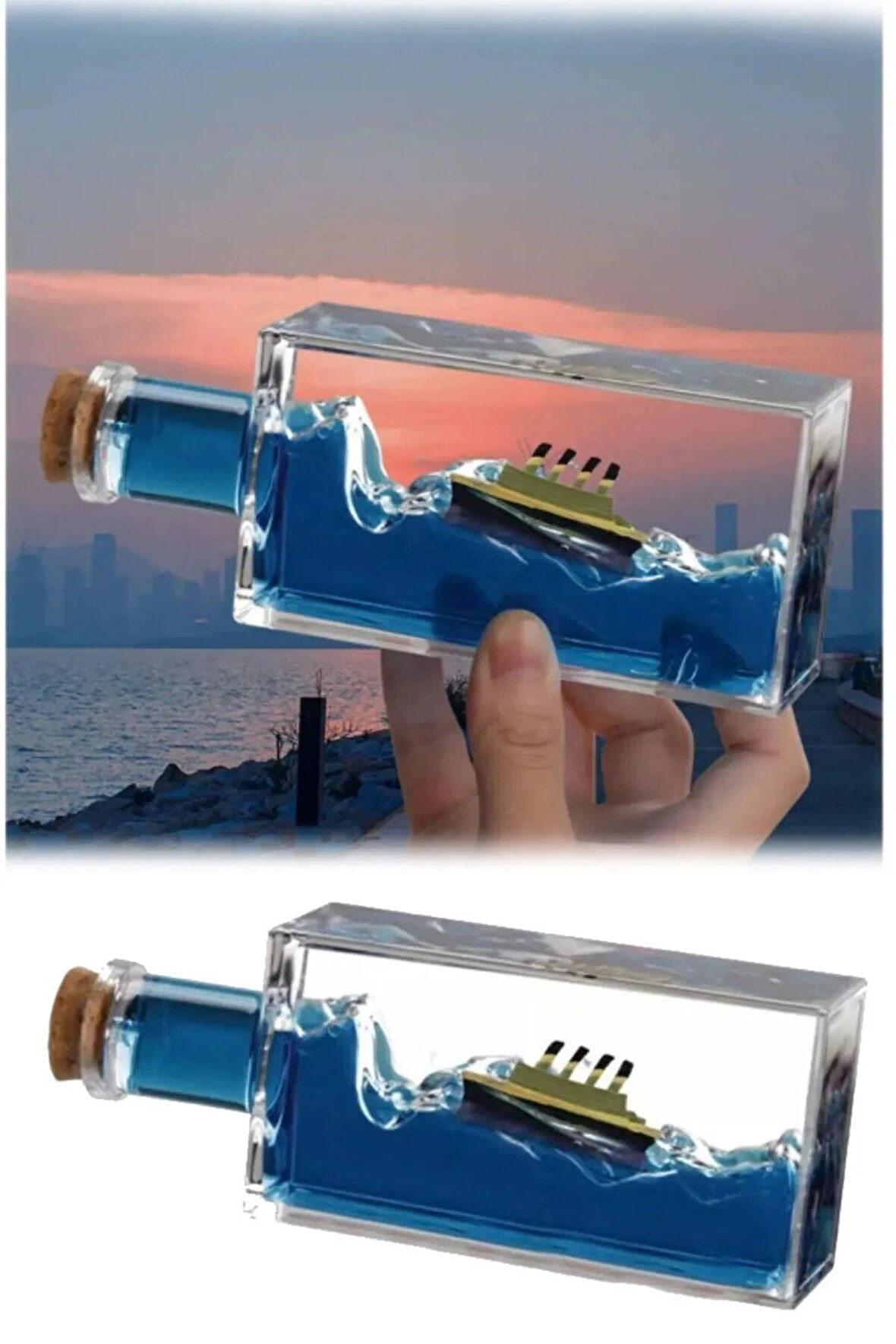 Dekoratif Şişe İçinde Batmayan Gemi  Titanic ve Buzdağı Maketi - Sevgiliye Hediye Ofis & Ev Aksesuar