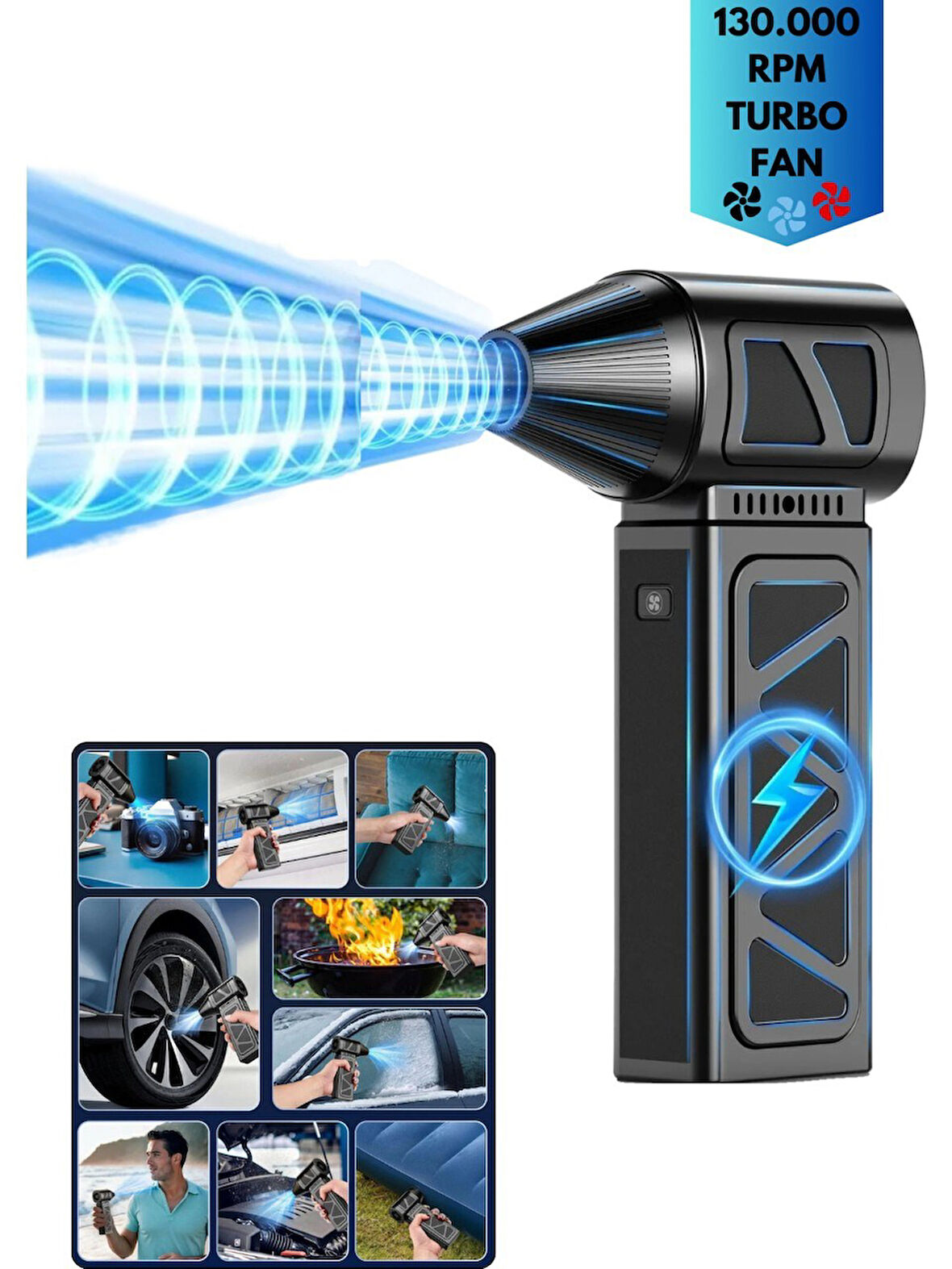 Şarjlı Hava Üfleyici 130.000 RPM – Güçlü Toz ve Kir Temizleyici Basınçlı Hava Fanı