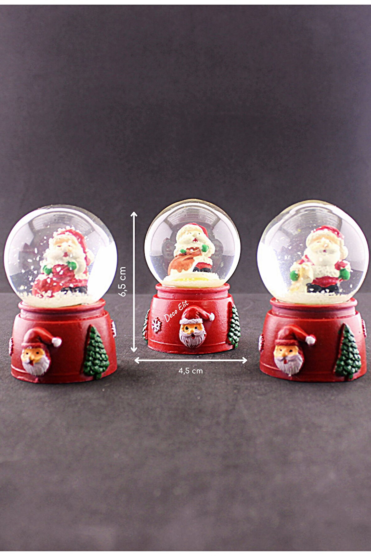 3 Adet Yeni Yıl Noel Baba Temalı Karışık Mini Boy Işıklı Kar Küresi 6,5 cm