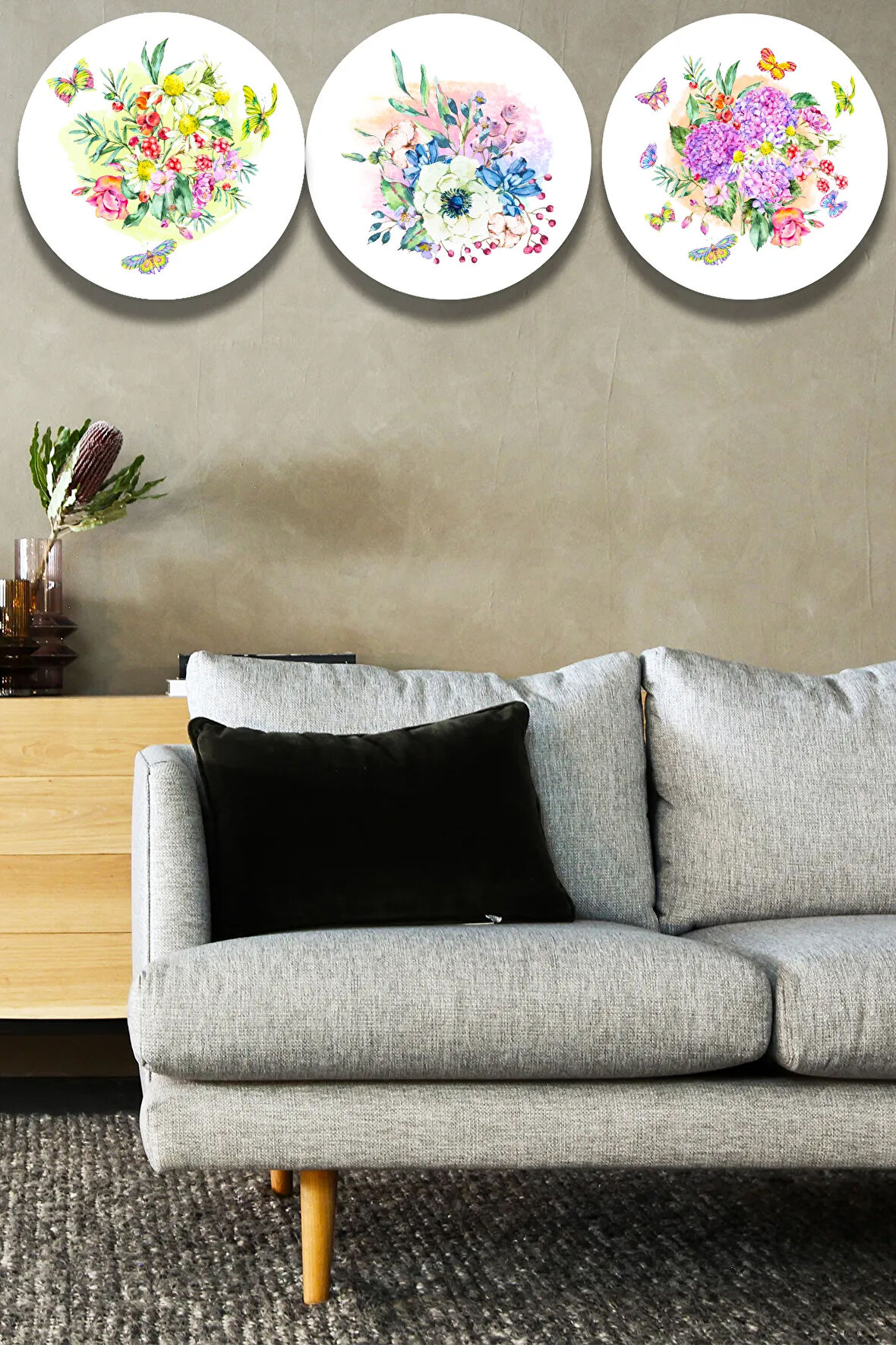 Çiçek Bitki Doğa Tablo Seti 3'lü Dekoratif Süs Oturma Odası Yatak Odası Salon Ofis Dekoru