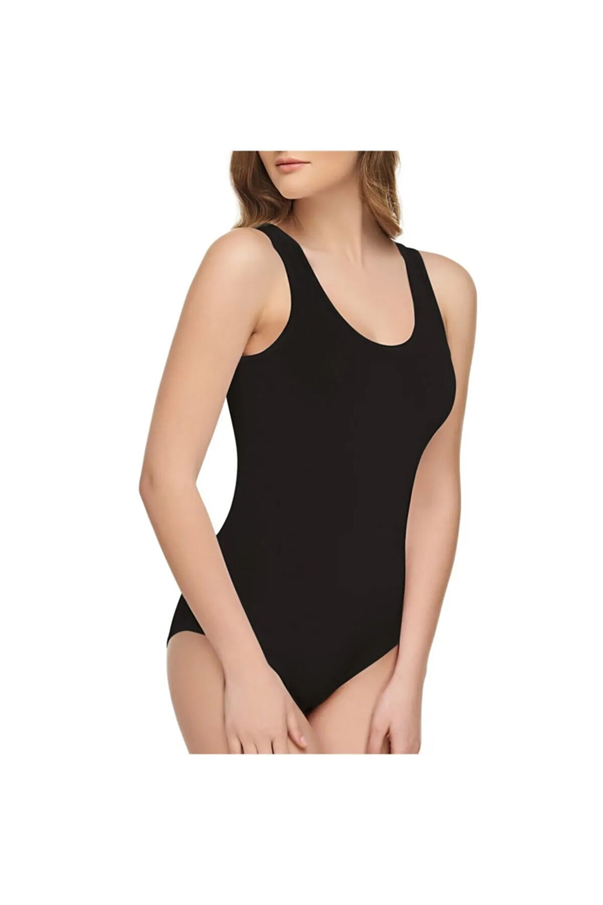 Kadın Siyah Modal Elastan Geniş Askı Body