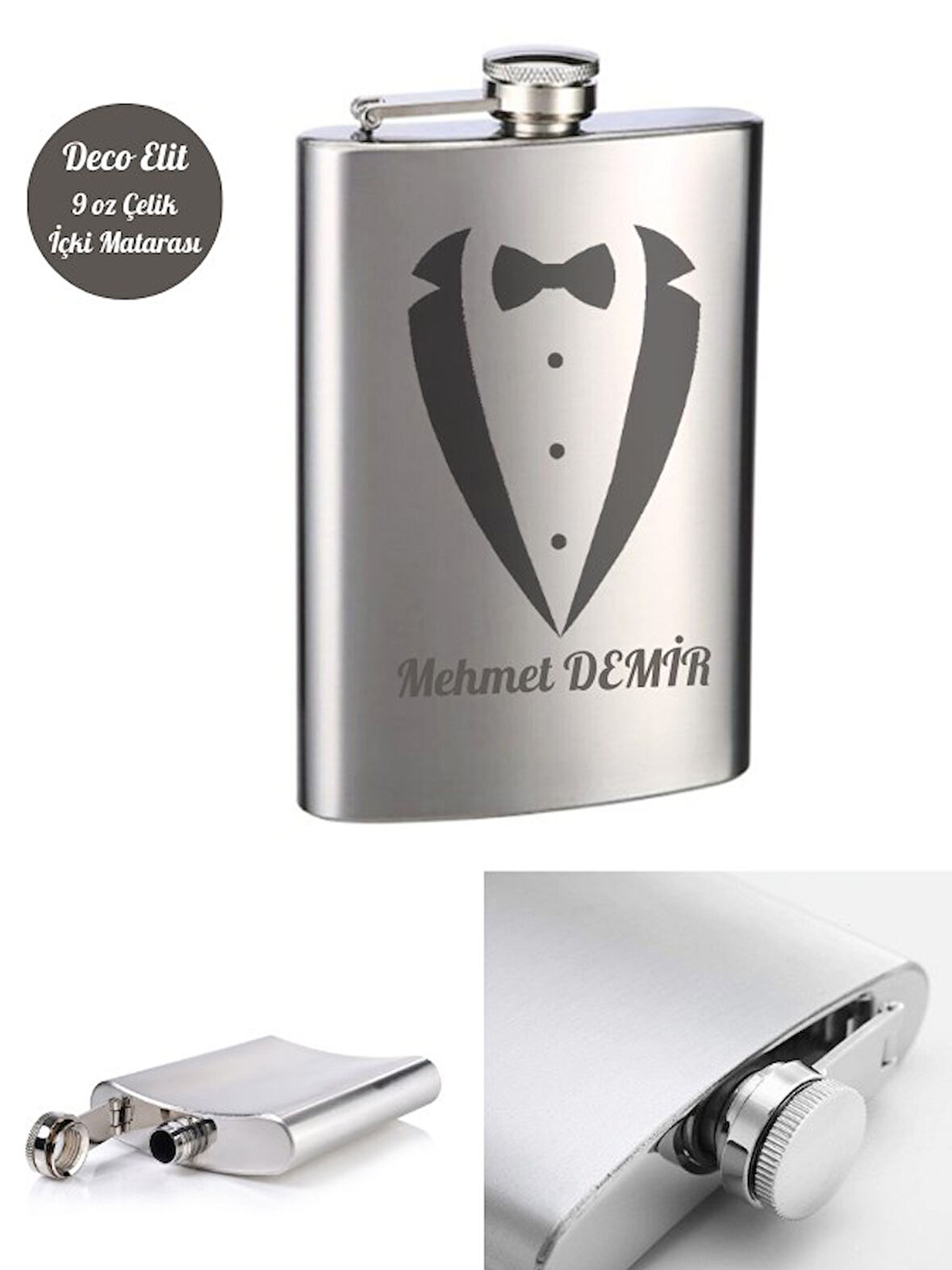 Kişiye Özel Smokin Damat Temalı 9 Oz Çelik Cep Matarası 266 Ml Sevgiliye Hediye