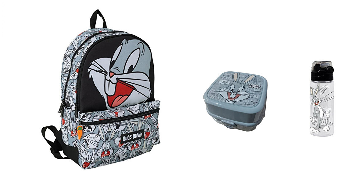 Bugs Bunny Okul Çantası ,Beslenme Kabı ve Su Matarası