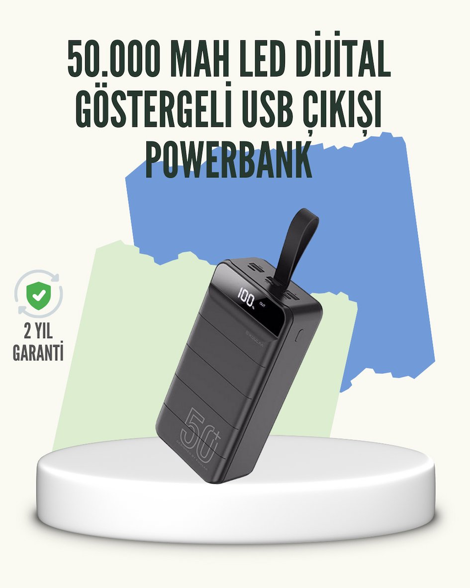 Yüksek Kapasiteli . mAh Powerbank – Type-C, Lightning ve Micro USB Uyumlu, Çoklu Cihaz Şarj Özellikli