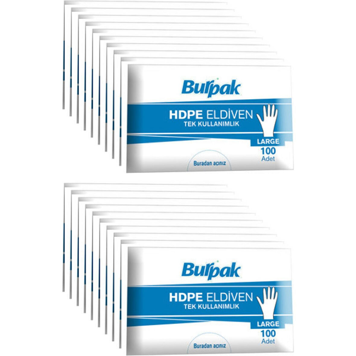 Burpak HDPE İş Temizlik Tek Kullanımlık Şeffaf Eldiven / Büyük Boy / 100 Adetlik 20 Paket - Koli