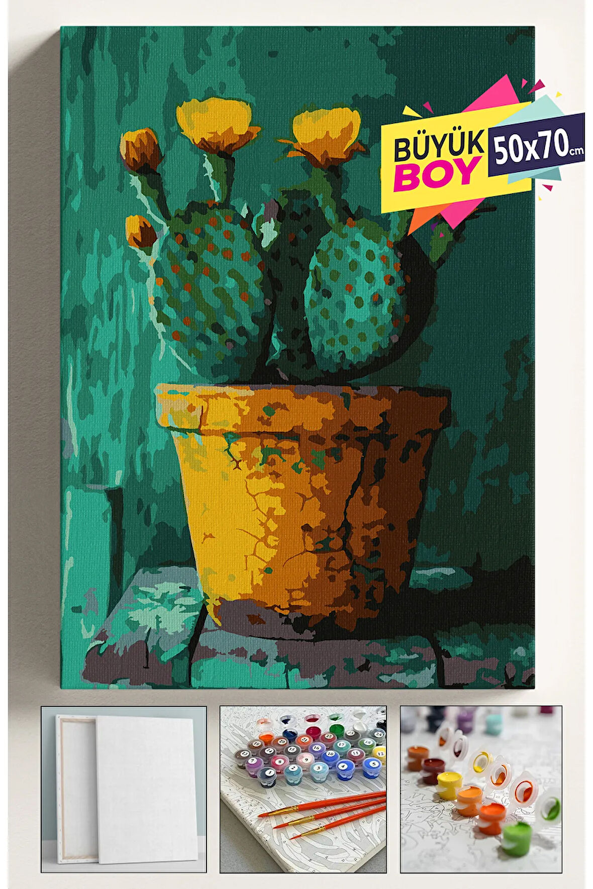 Sayılarla Boyama Seti Numaralı Tuval Fırça Boya Dahil Kasnaklı Set 50x70 Cm - BÜYÜK KAKTÜS
