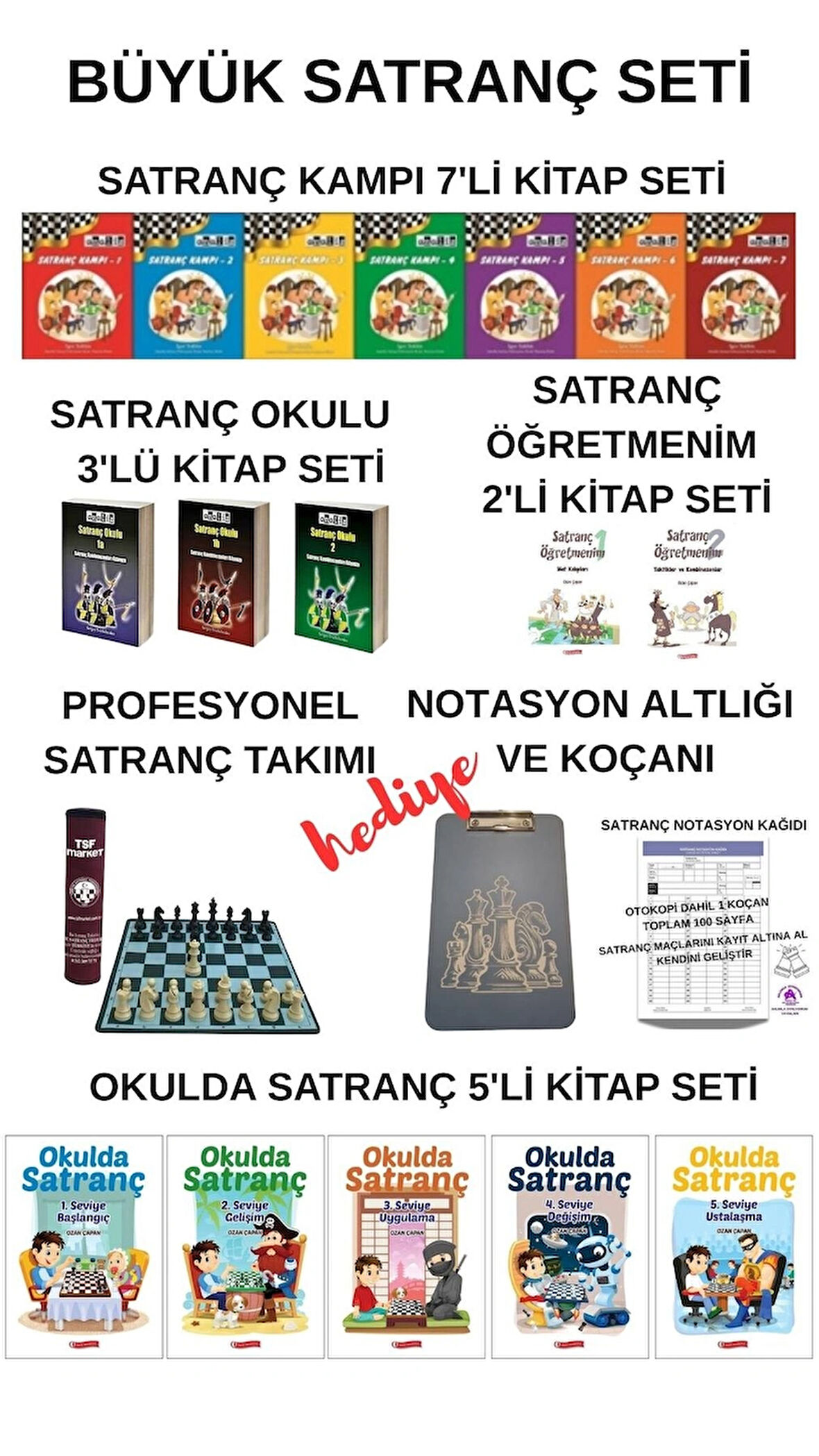 Büyük Satranç Kitapları Seti (Satranç Takımı,Notasyon Altlığı ve Koçanı Hediyeli)