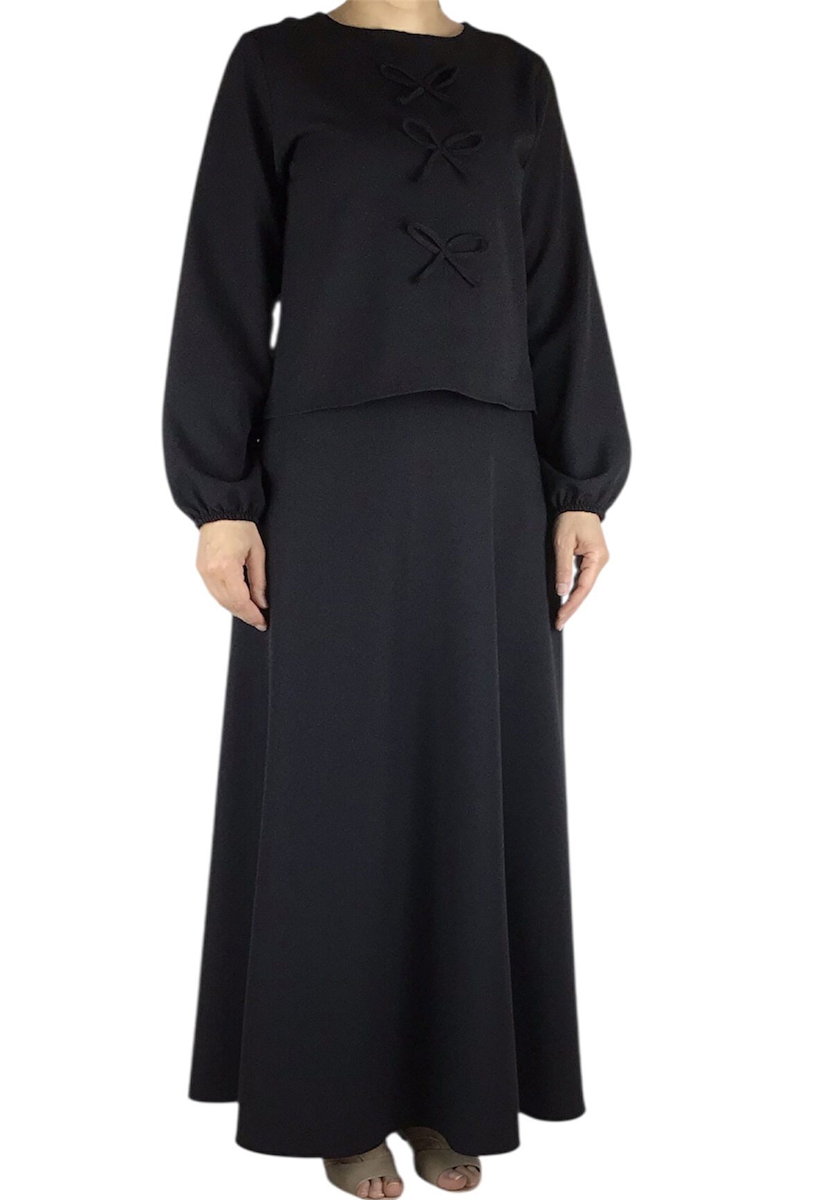 KADIN SPOR ÖNDEN KURDELA MODELLİ KOLAĞZI LASTİKLİ ETEK YANDAN FERMUARLI ETEK MEVLANA MODEL İKİLİ TAKIM