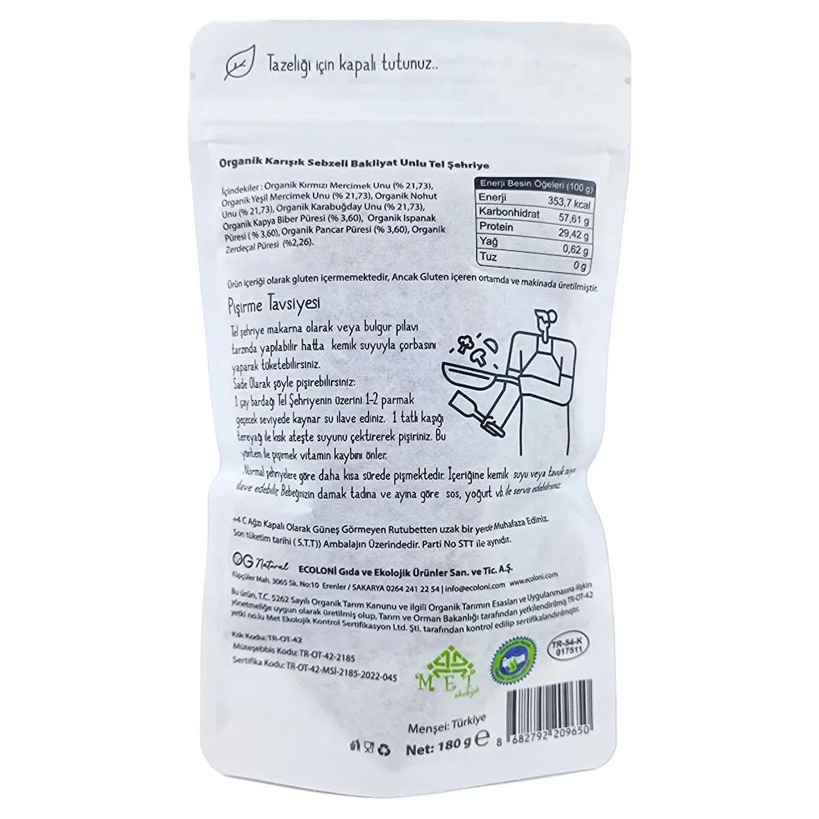 Og Natural Organik Karışık Sebzeli Bakliyat Unlu Tel Şehriye 180 Gr