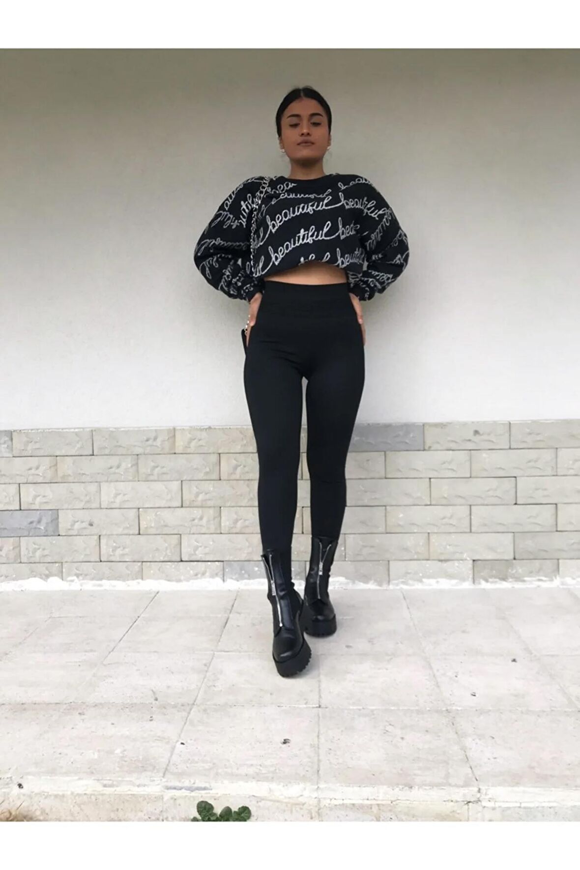 Kadın Siyah Çelik Örme Tayt