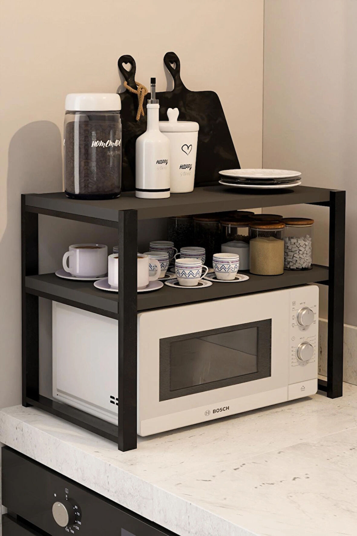 Steel Desing Mutfak Organizeri, Mikrodalga Dolabı , Tezgah Üstü Raflı Fırın Standı, Çay ,Kahve ,Baharatlık Standı