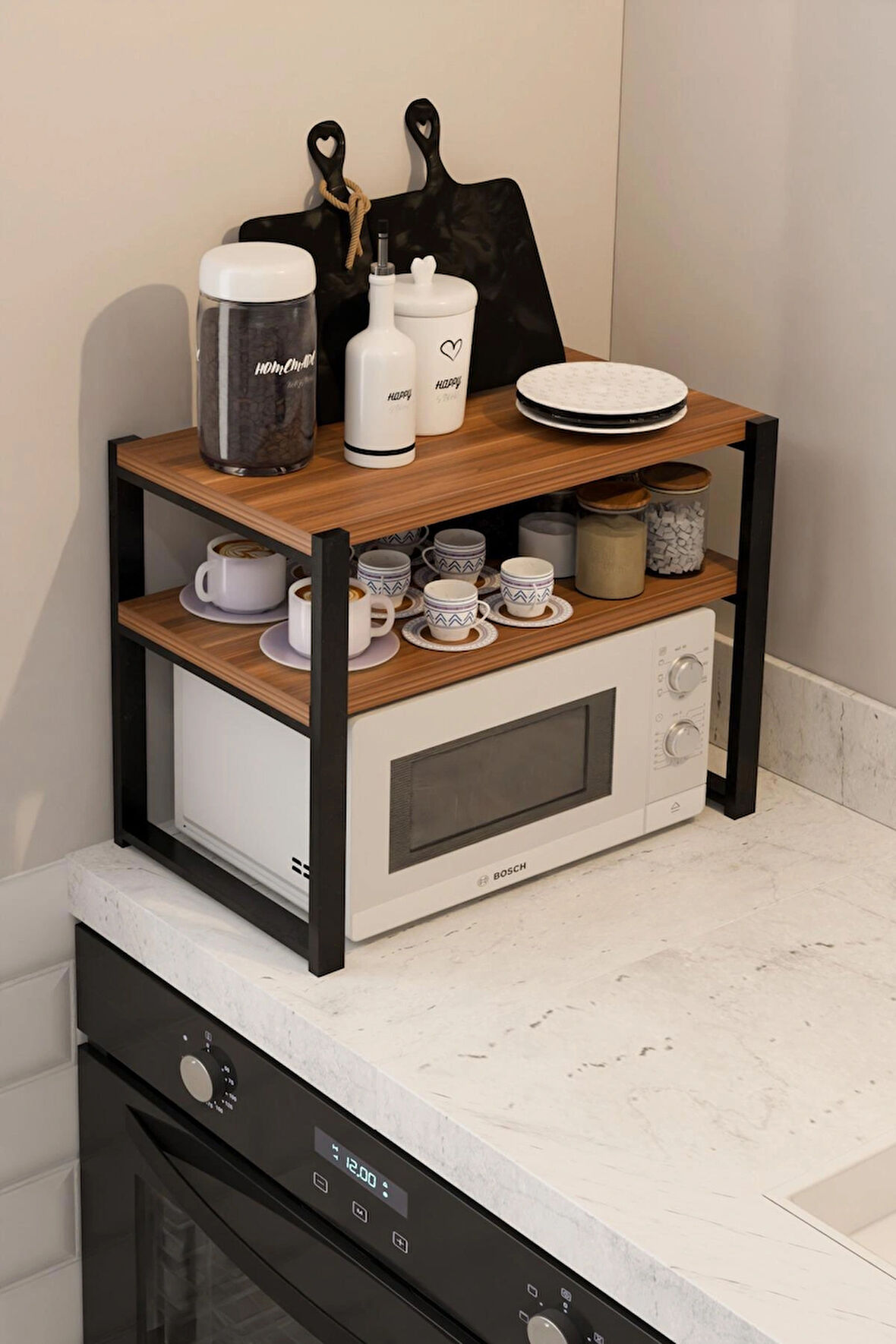 Steel Desing Mutfak Organizeri, Mikrodalga Dolabı , Tezgah Üstü Raflı Fırın Standı, Çay ,Kahve ,Baharatlık Standı