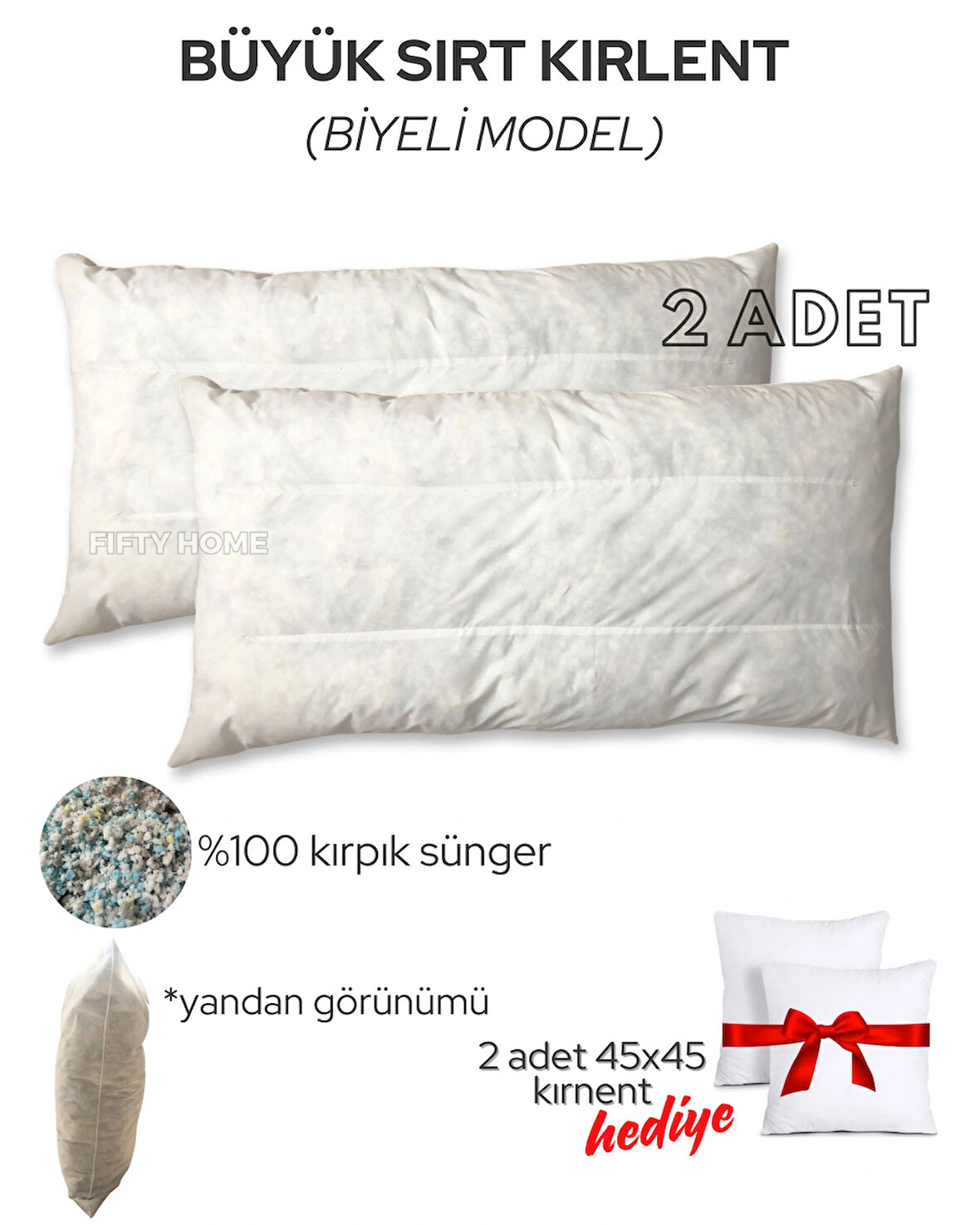 2Li BÜYÜK SIRT KIRLENT İÇ DOLGU - 90x60 cm - KOLTUK SIRT KIRLENTİ MİNDER BİYELİ MODEL
