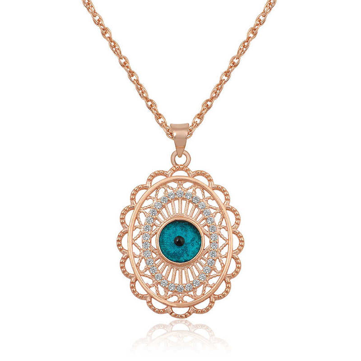 ​925 Ayar Gümüş Rose Oval Nazar Kolye