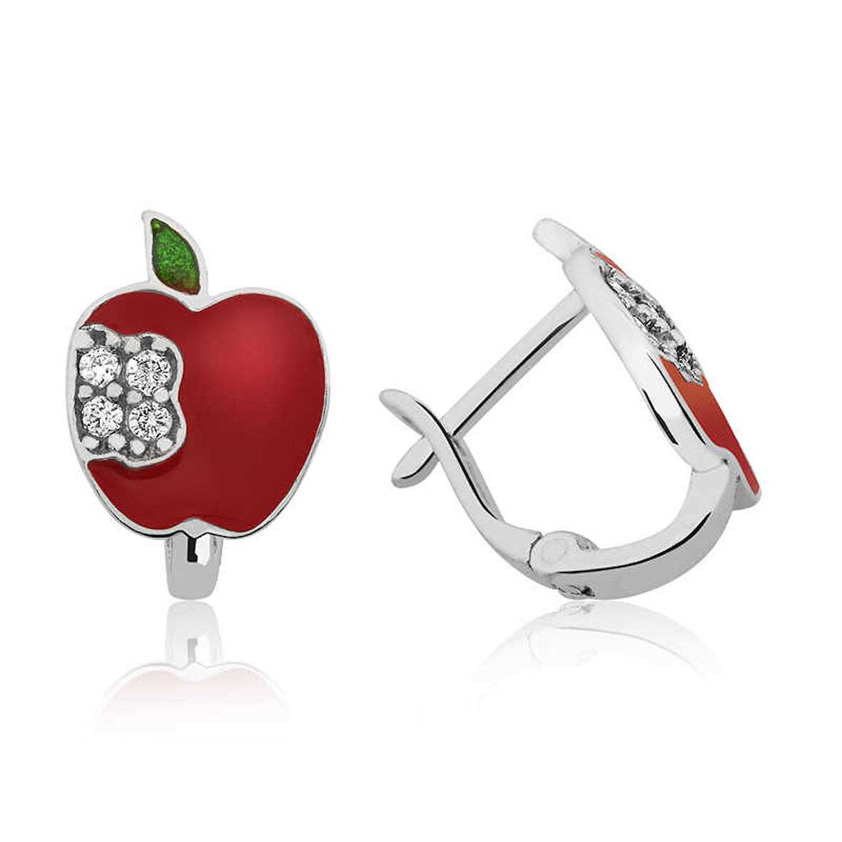 925 Ayar Gümüş Kırmızı Elma Çoçuk Küpesi