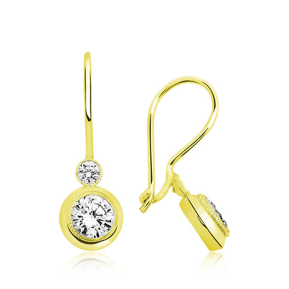 ​925 Ayar Gümüş Gold Sallantılı Tek Taş Küpe